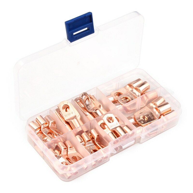 140Pcs Assortment Bare Ring Terminals Tinned Copper Battery Lugs Wire Connectors