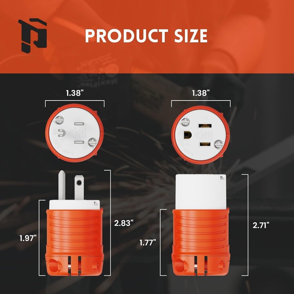 Extension Cord Ends Male & Female Plug, 125 Volt 15 Amp Heavy Duty Replacement