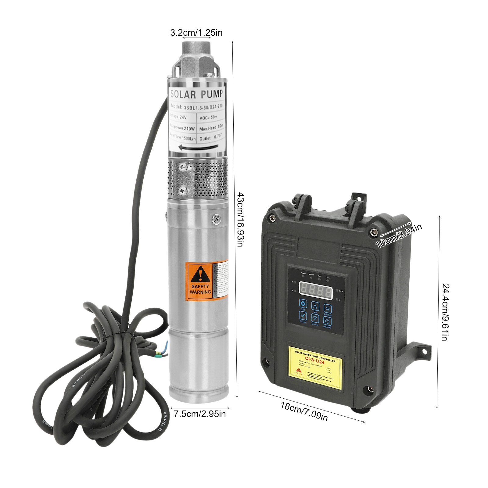 3″ Solar Pump Submersible Pump Bore Deep Well Water Pump & MPPT Controller DC24V