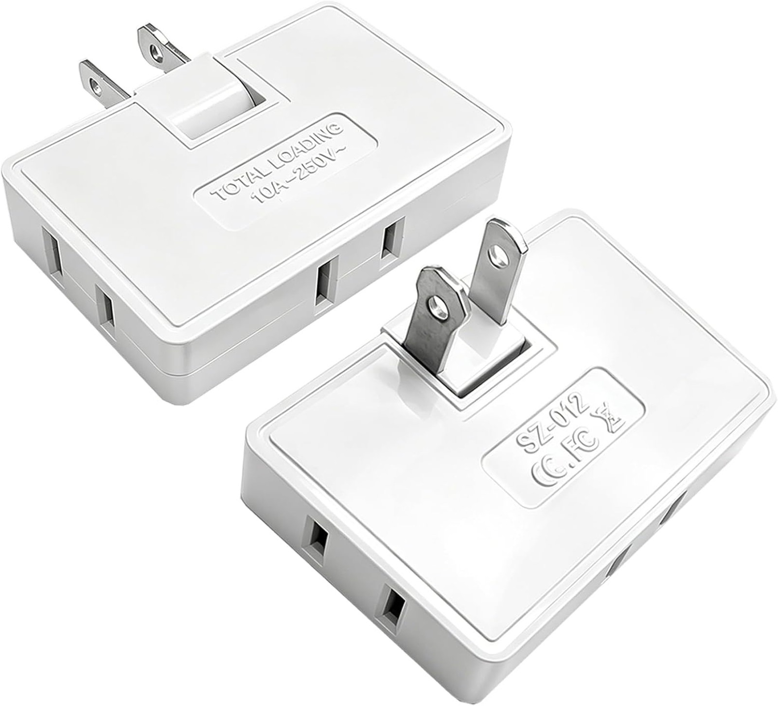 Outlet Splitter 3 Way Flat Outlet Extender White 2 Pack Portable Swivel Wall Tap