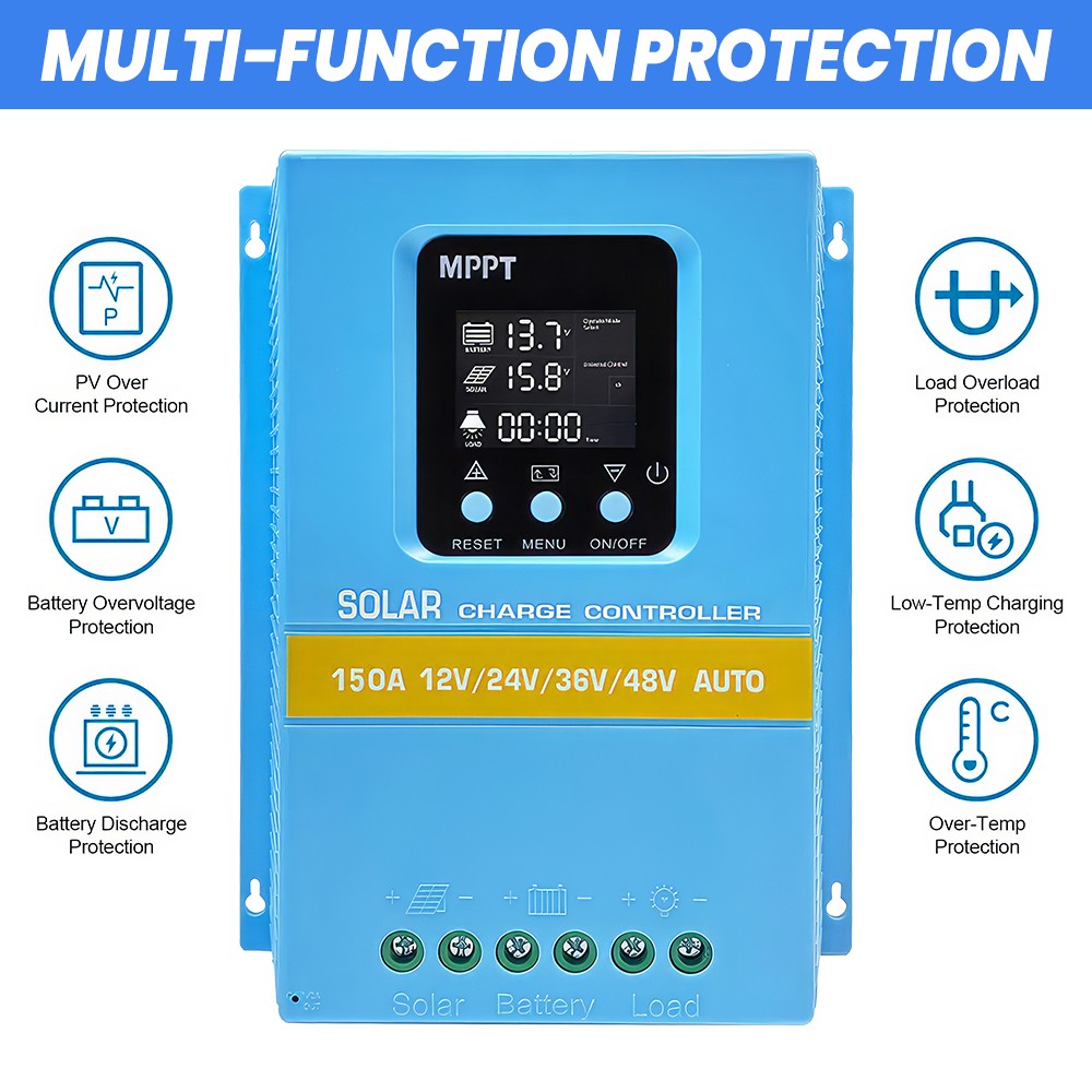 Upgraded 150A MPPT Solar Charge Controller 12V/24V/36V/48V Battery PV Regulator
