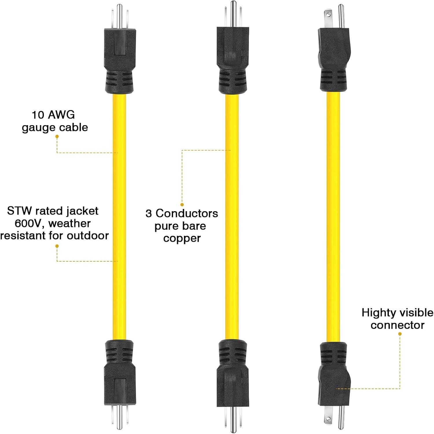 3Prong Plug 12AWG 125V Extension Cord Generator Adapter