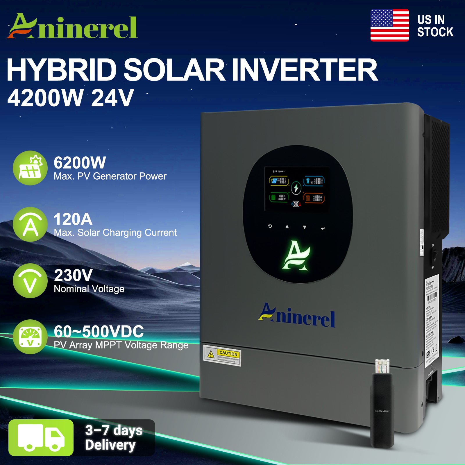 4200W 24V ON/OFF GRID HYBRID SOLAR INVERTER MPPT 120A CHARGER CONTROLLER 230Vac