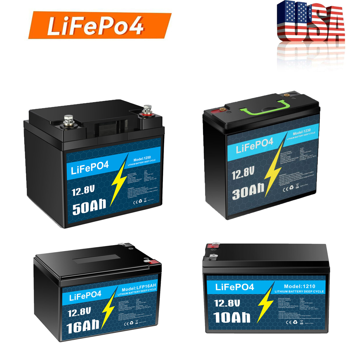 10AH 16AH 30AH 50AH 12V Deep Cycle Lithium Battery LiFePO4 for RV Boat Solar Kit