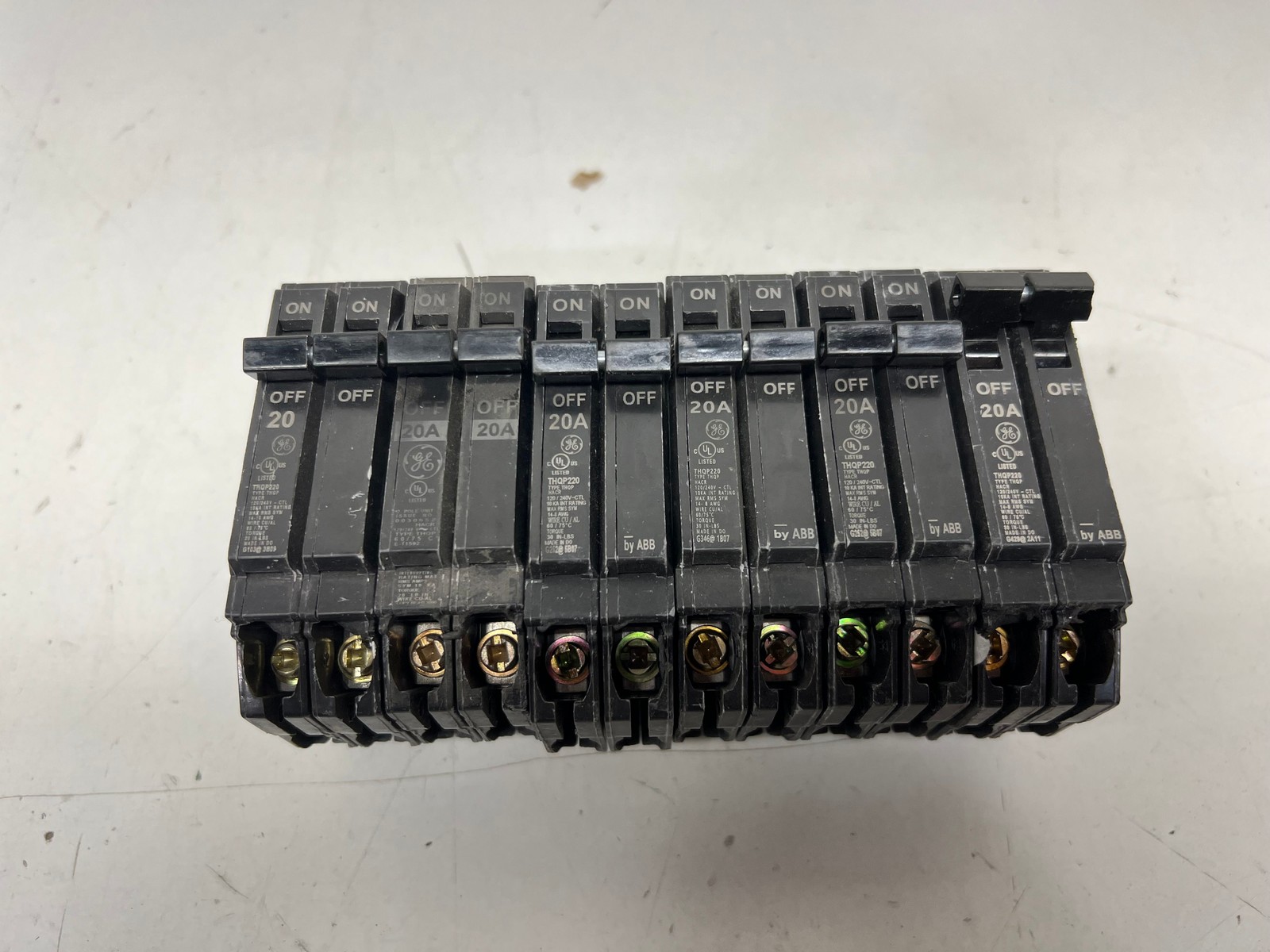 LOT OF 6 GE /ABB Q-Line 20 Amp 1 in. Double-Pole Circuit Breaker (THQP220)