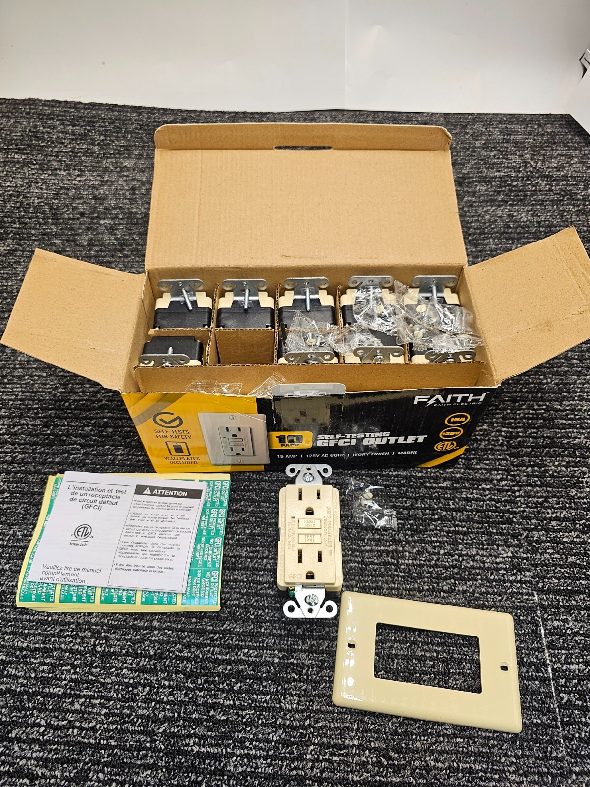 (QTY 10) Faith GLS-15A-IV-10 15 Amp 125 Volt Gfci Duplex Outlet Gfi Receptacle