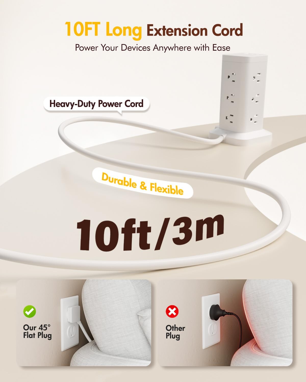 Power Strip Tower with Surge Protector 1800J, Fast Charging Tower PD20W USB-P…