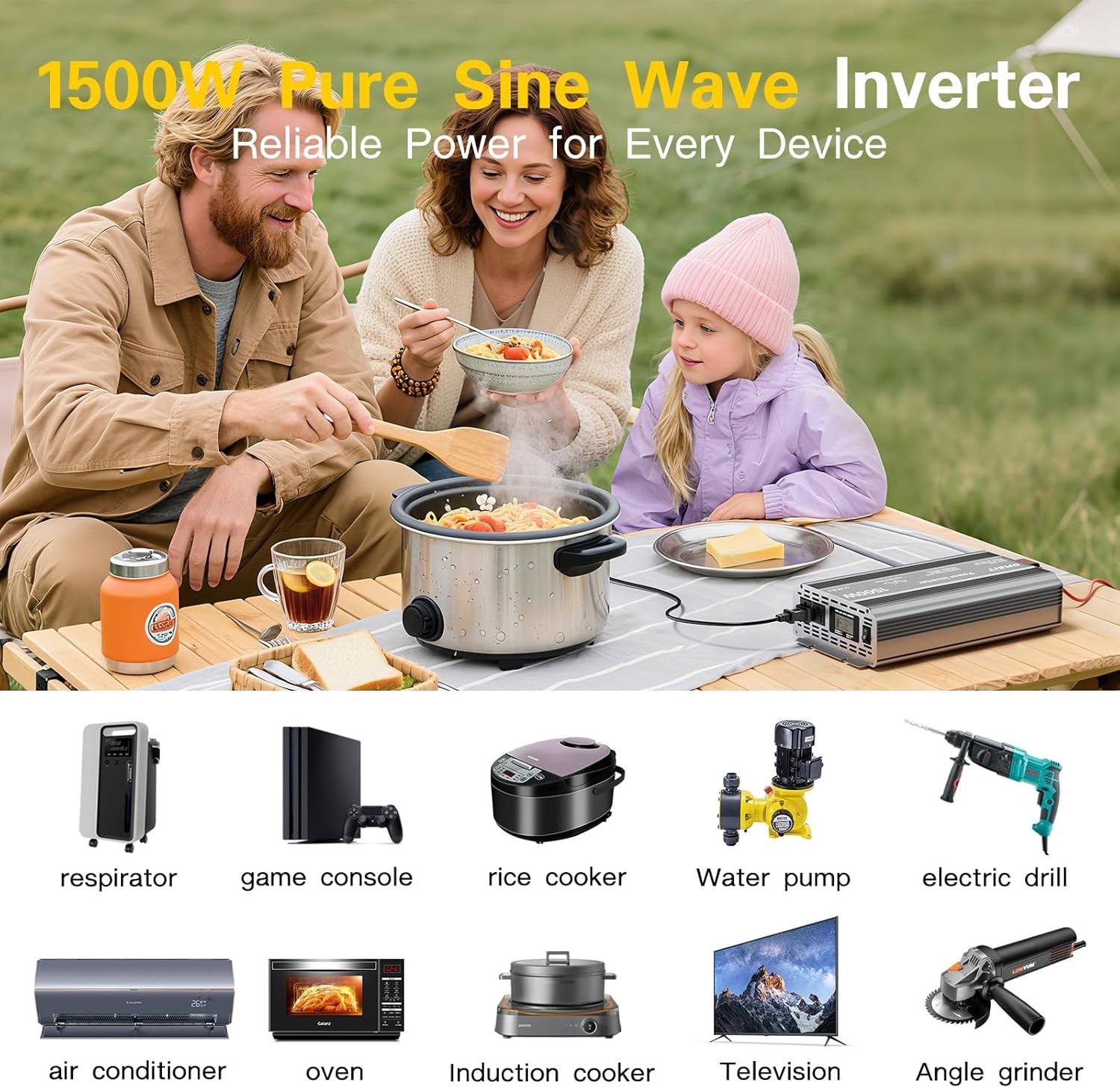 1500W Pure Sine Wave Power Inverter 12V DC to 110V AC RV Truck w/ LCD