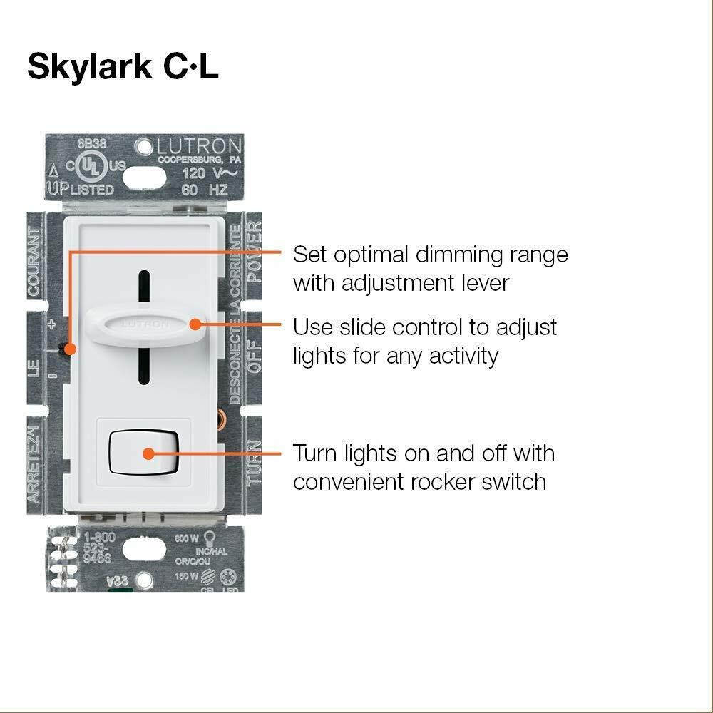 Lutron SCL-153PH-WH 120V Slide Dimmer Switch LED SINGLE POLE OR 3 WAY