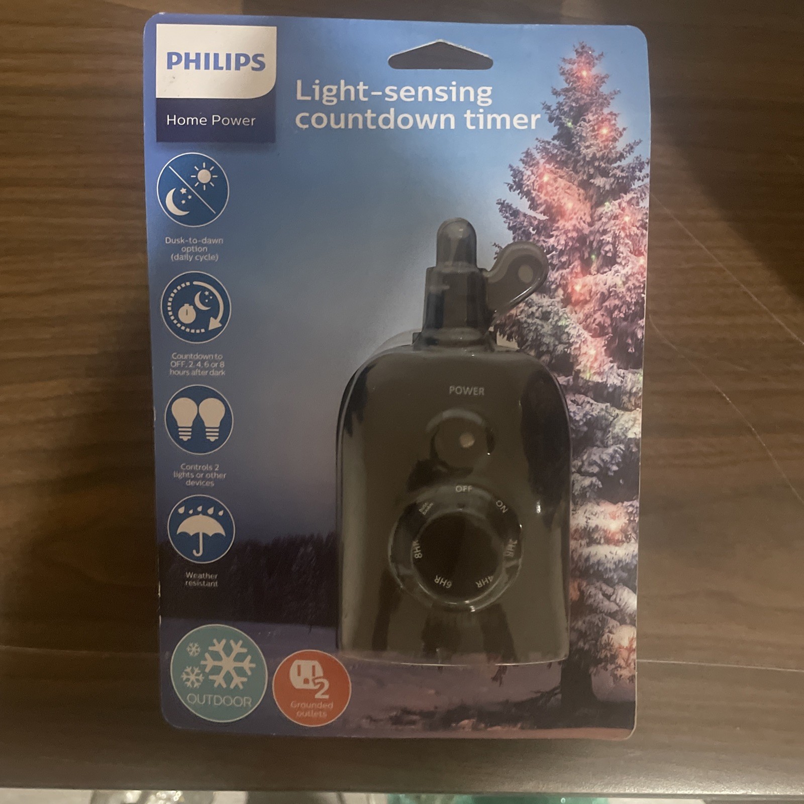 Philips Dusk to Dawn Sensing Countdown Timer Outdoor 2 Outlet 8/6/4/2 hr NEW