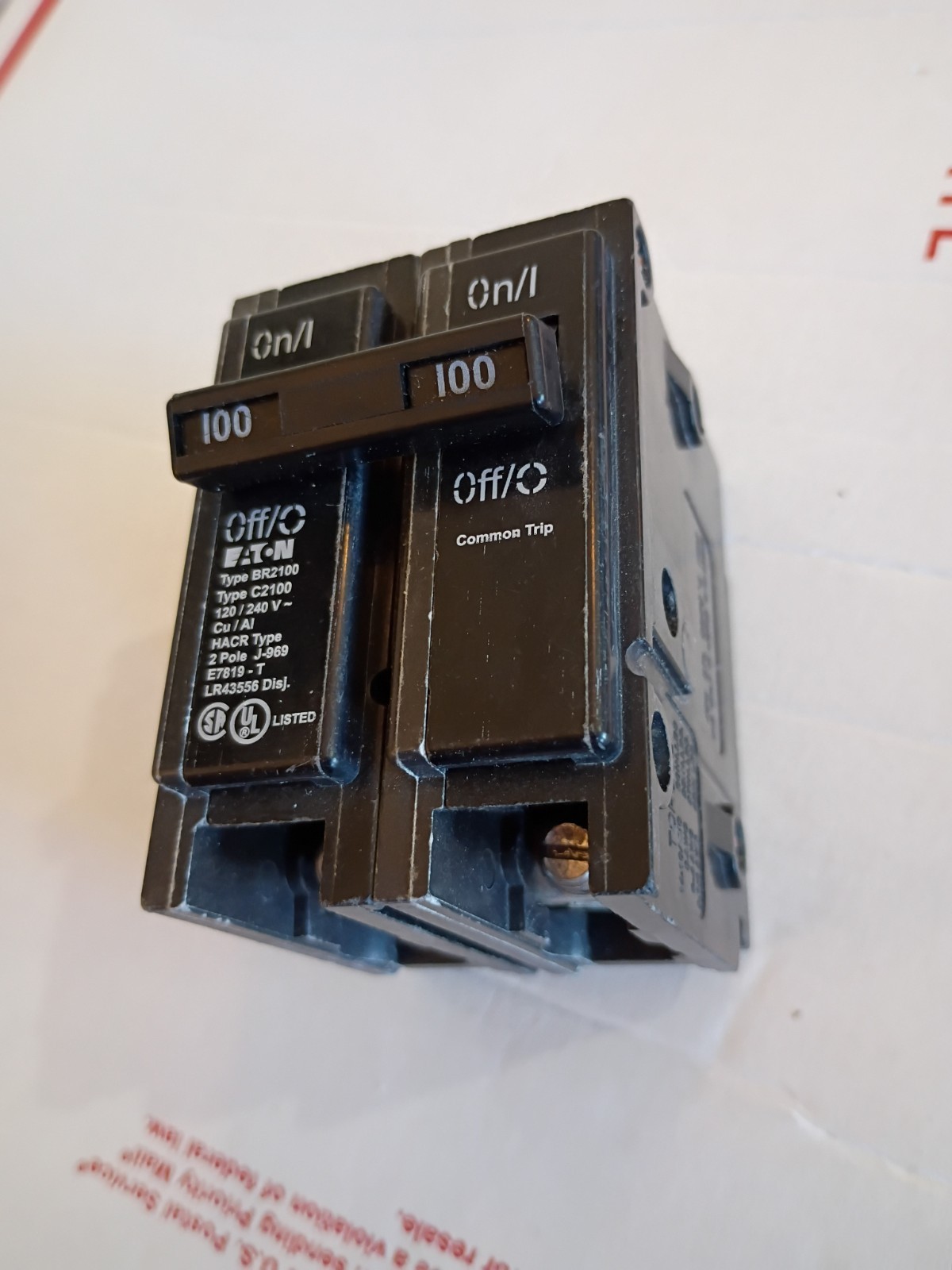 Eaton Cutler Hammer BR2100 Plug-In Circuit Breaker, 2Pole 100 Amp, 120/240V