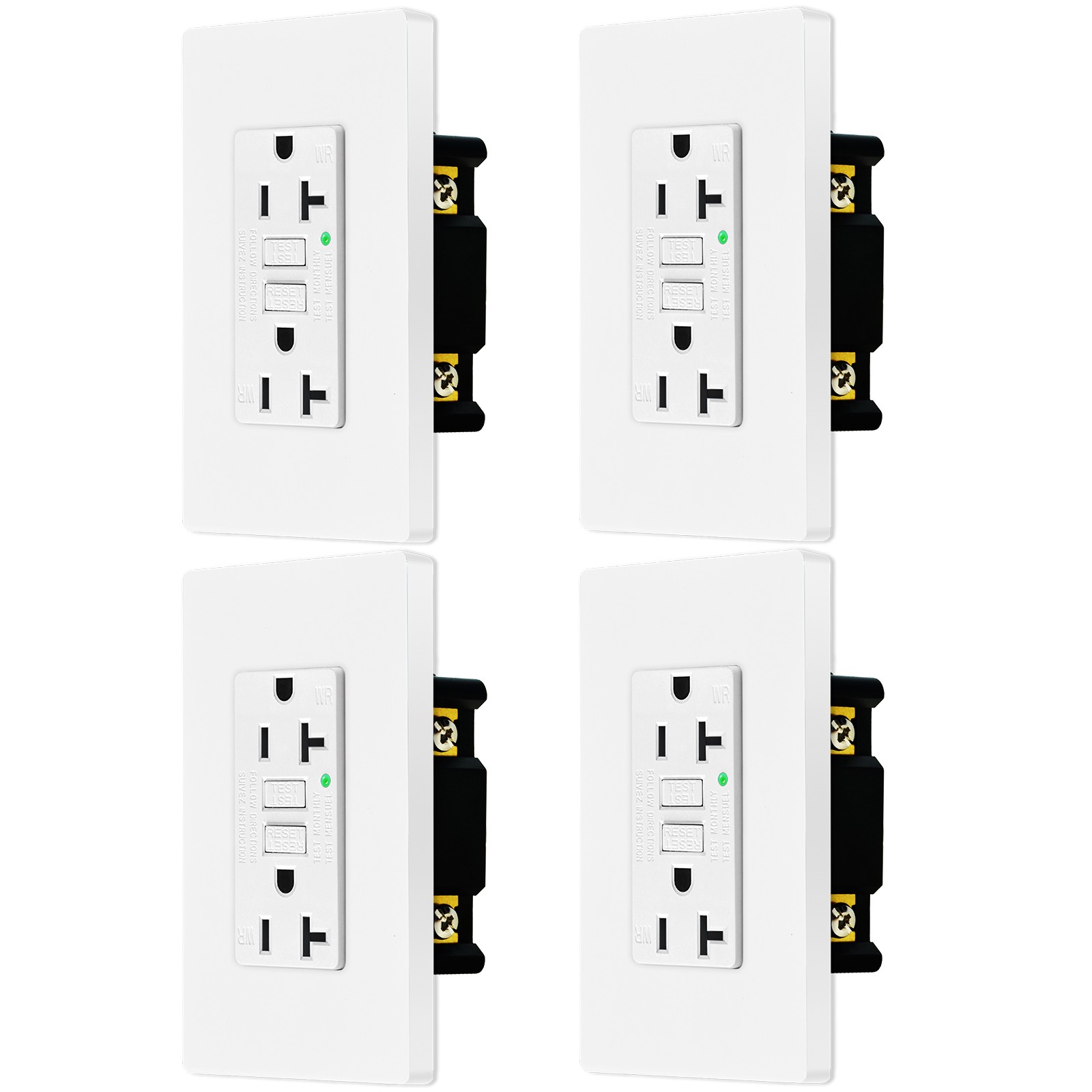 Wall Outlet GFCI 20 Amp GFI Duplex Receptacle with LED Indicator Non-TR White ×4
