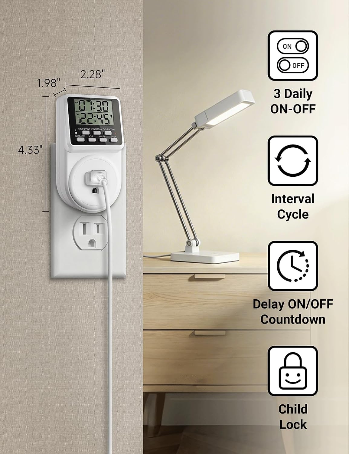 24 Hour Programmable Timer Switch for Outlets 120V 15A Indoor Energy Saver