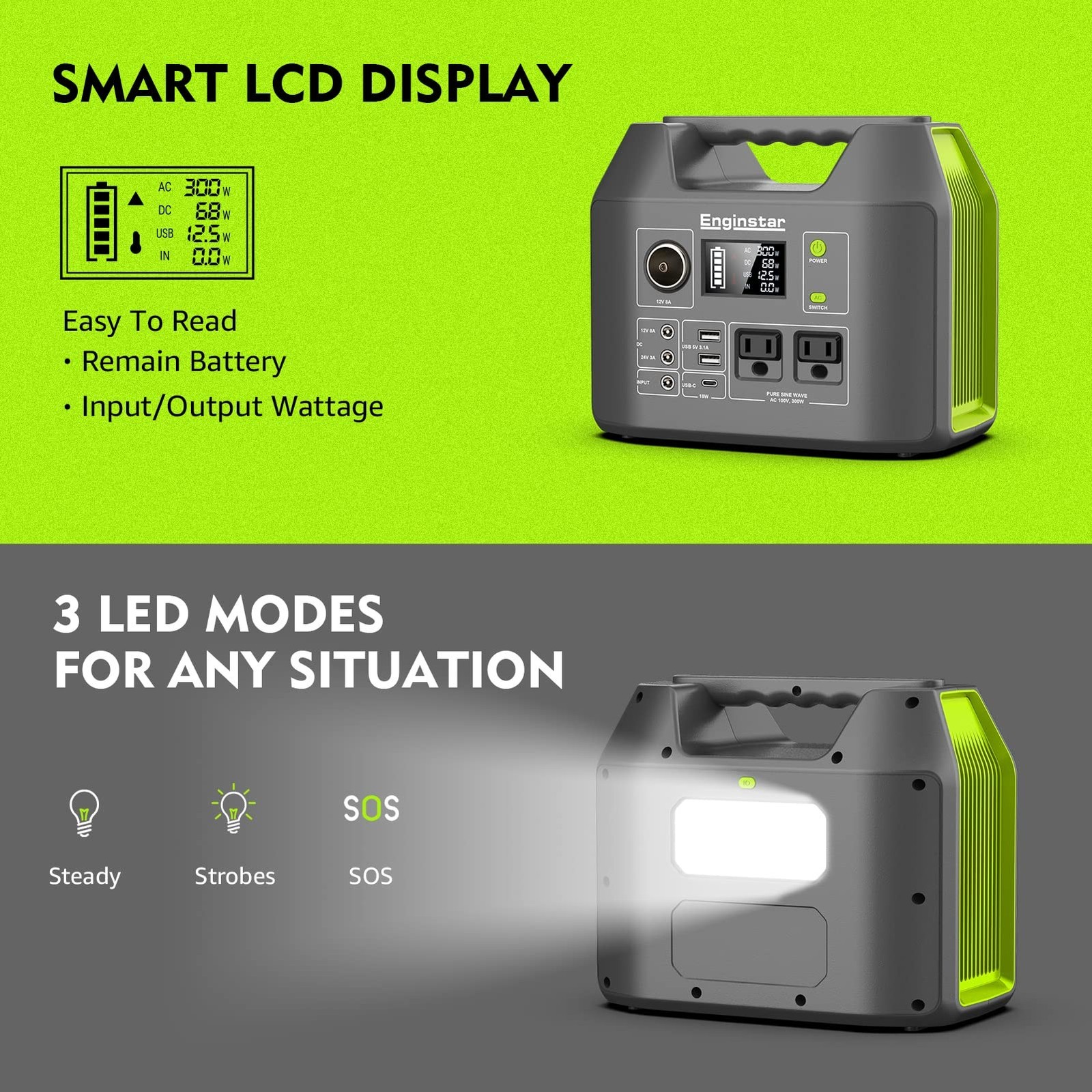 EnginStar Portable Power Station 300W, 296Wh Battery Pack with 110V Pure Sine…