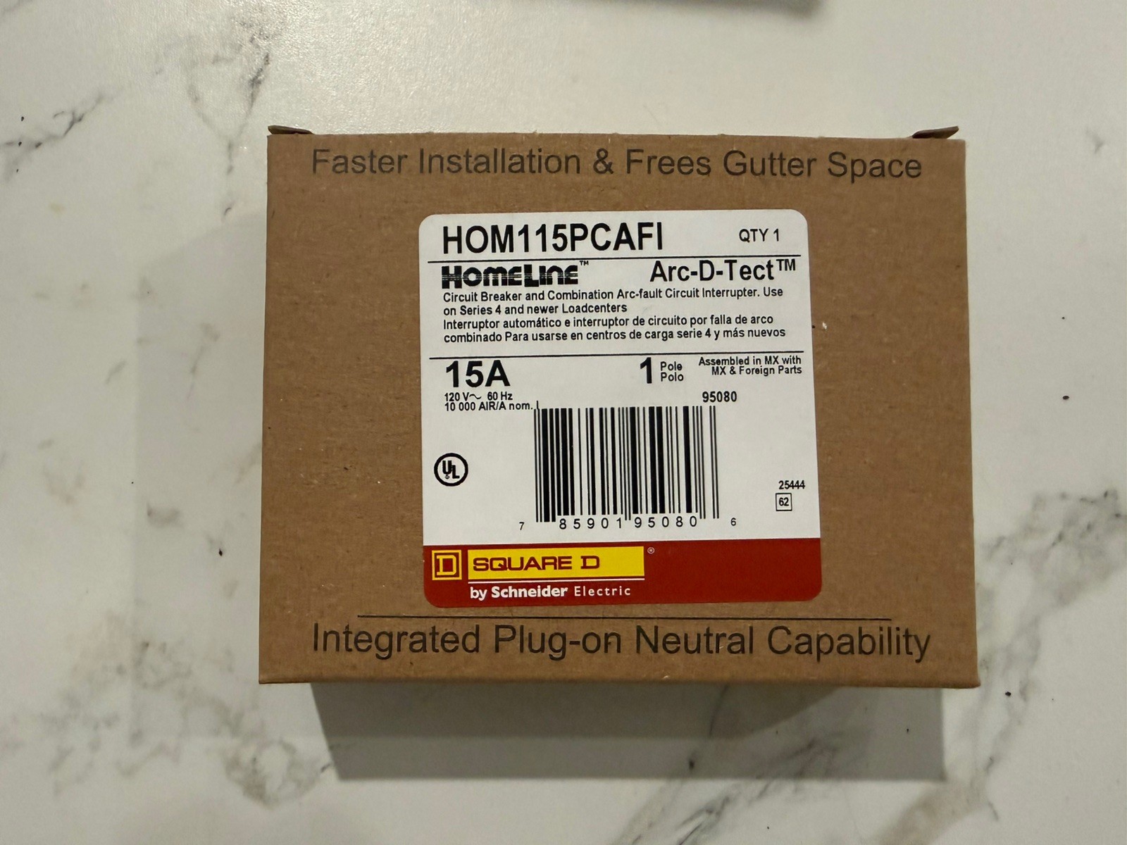 Square D Homeline HOM115PCAFI AFCI Breaker 15A 120V 1-Pole Plug-On Neutral