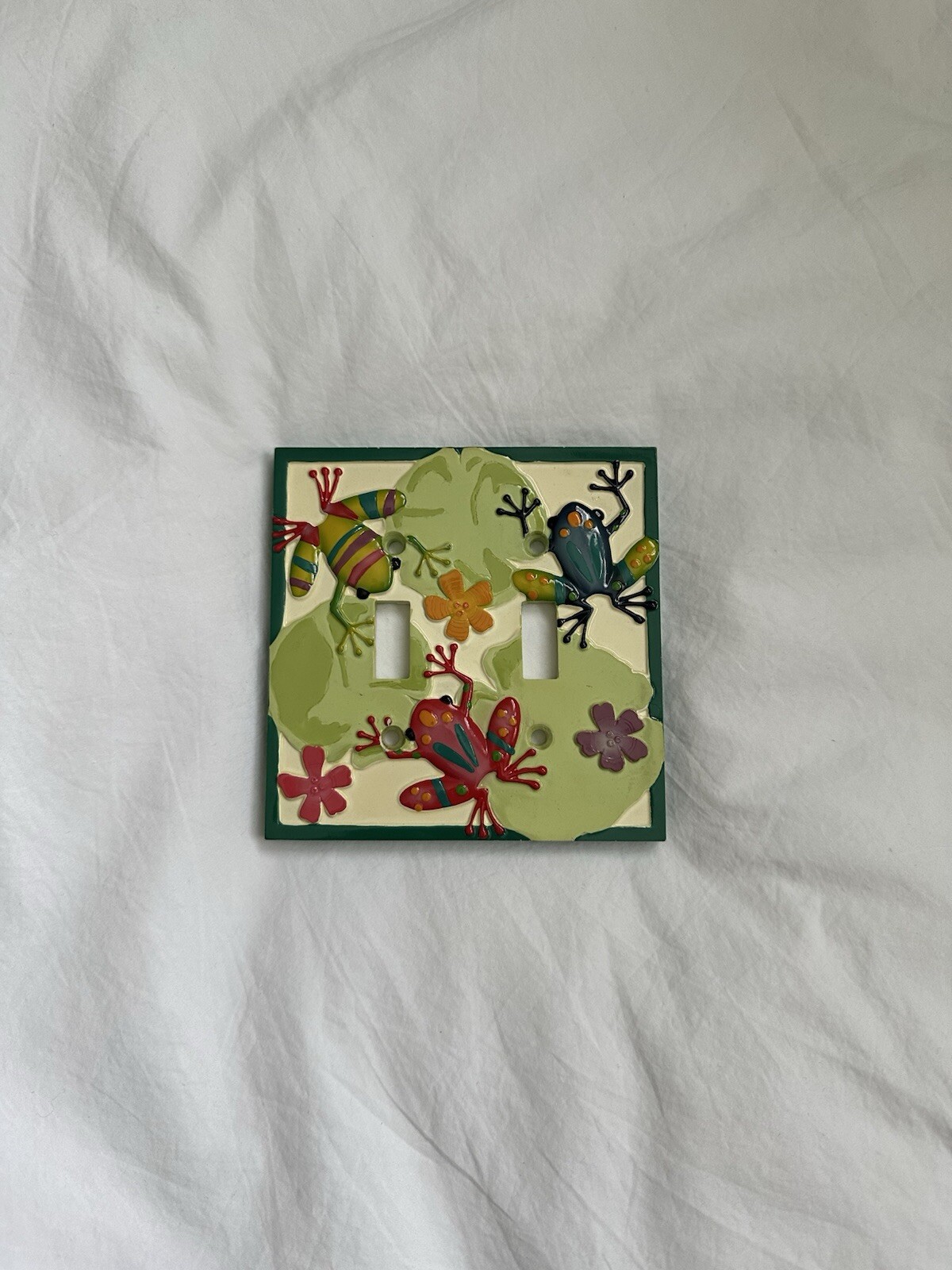 Vintage 90s Double Switchplate Frog Lily Pads Wall Outlet Cover Colorful