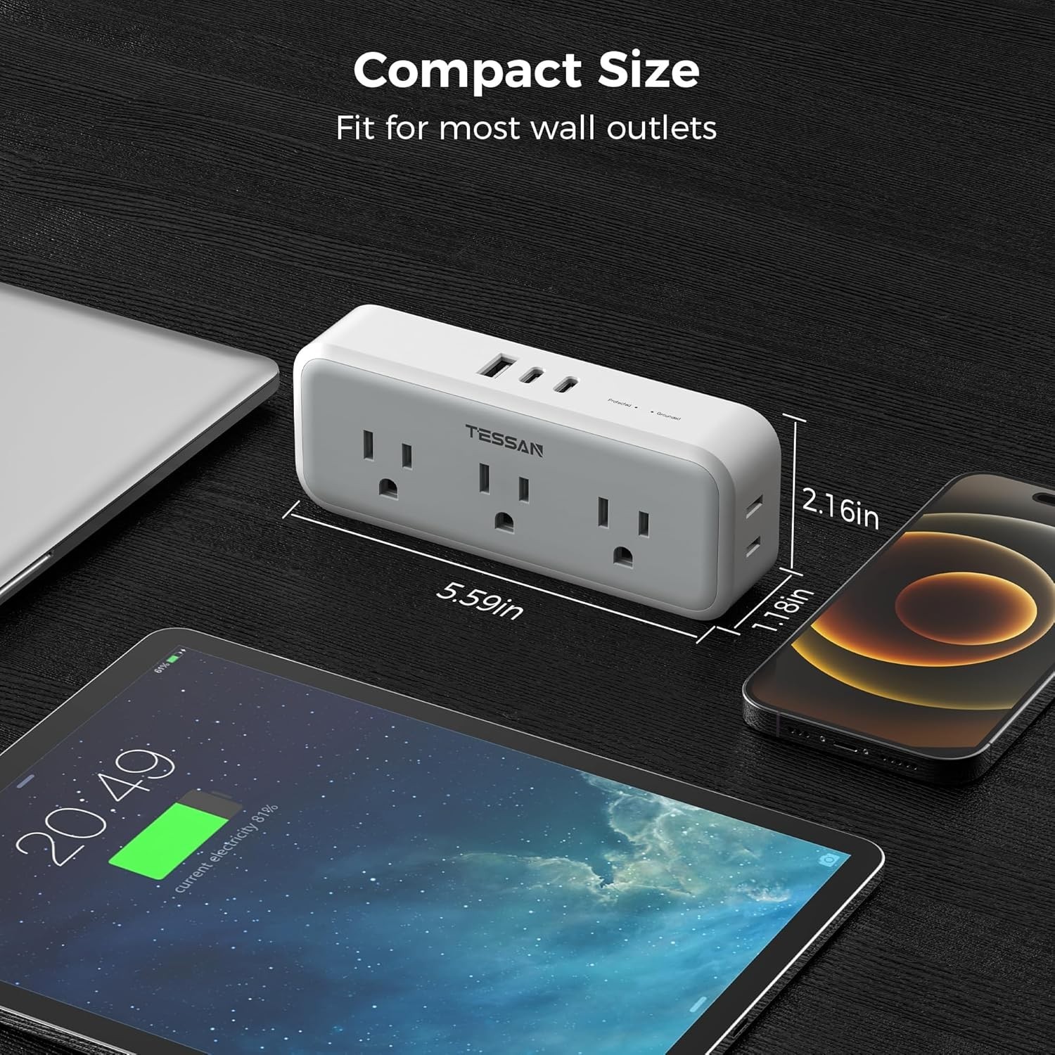 5-Outlet Surge Protector Wall Charger with 3 USB Ports – Ideal for Home & Office