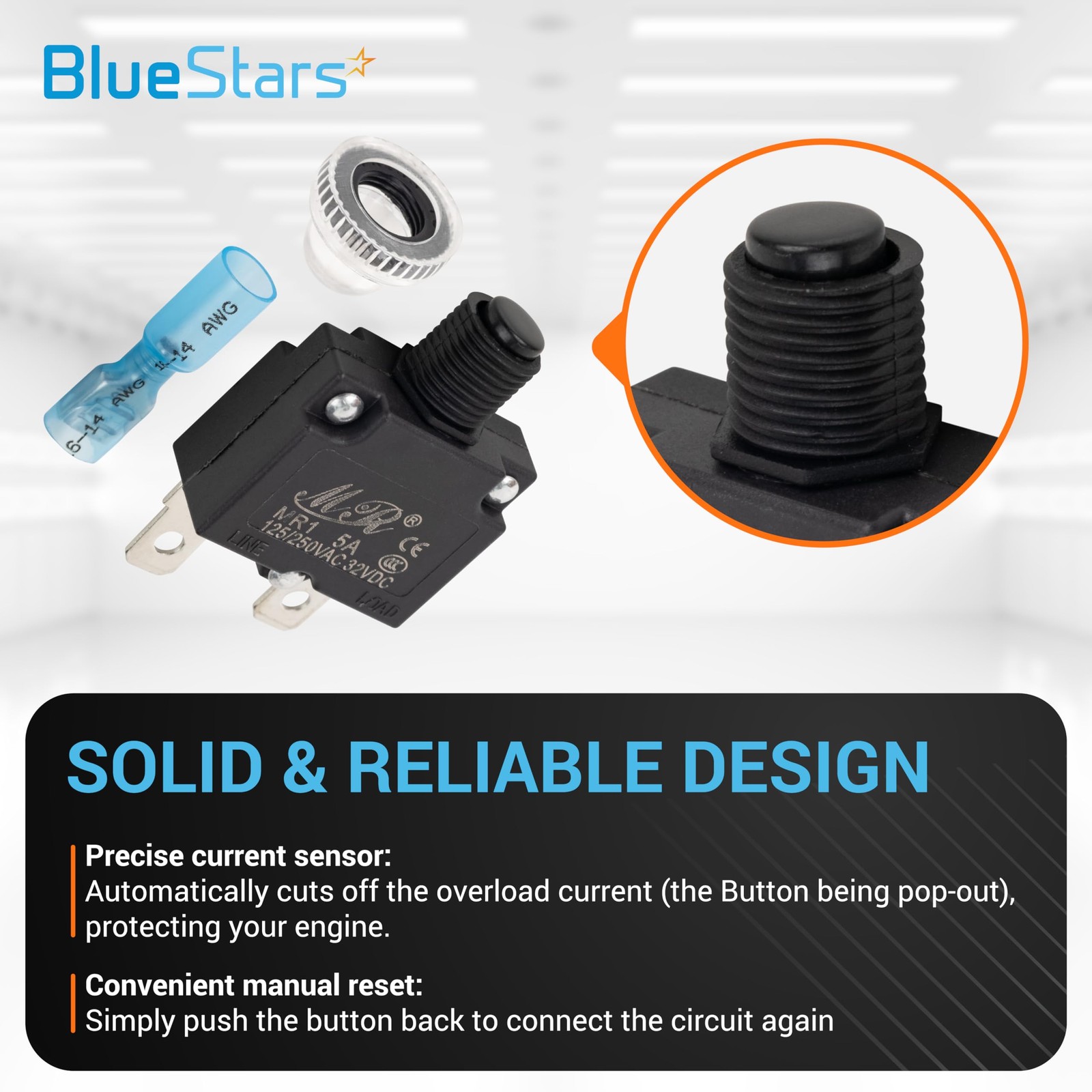 BlueStars 5Pcs 5Amp Circuit Breakers Push Button Manual Reset As Pictured