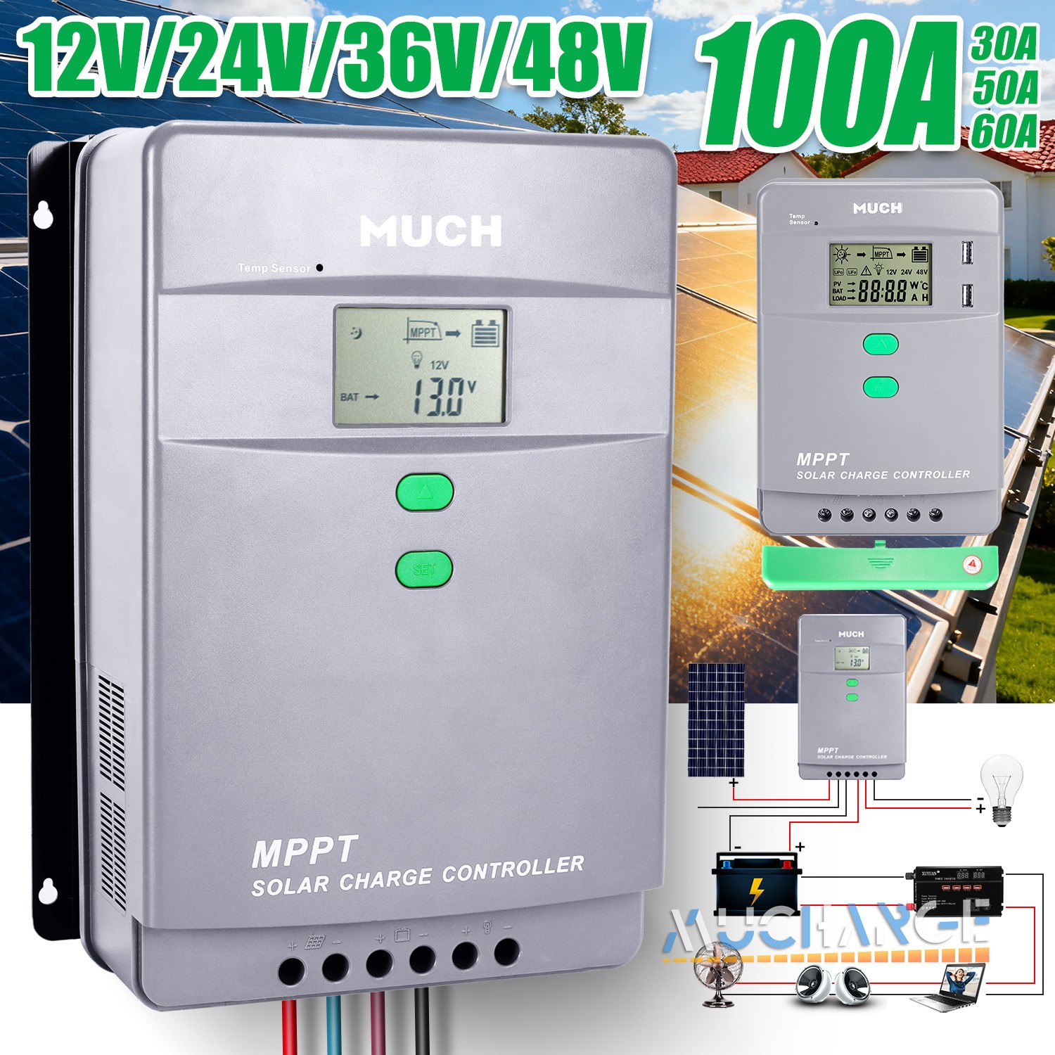 Solar Charger Controller 100Amp MPPT 12V/24V/36V/48V Battery GEL SLD Regulator