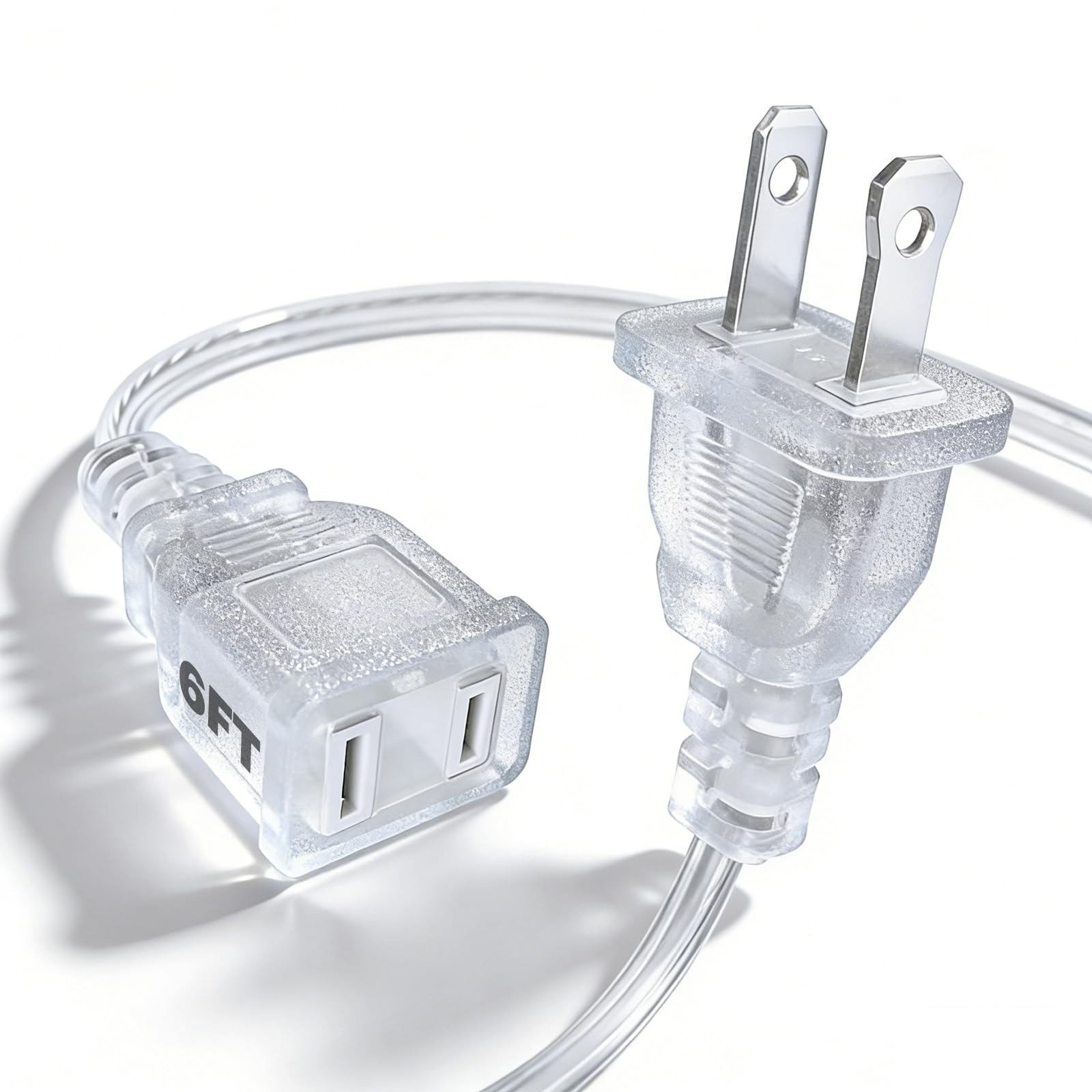 6 FT Clear Thin 2 Prong Slim Extension Cord 18 AWG 10A 125V Appliance Lamp