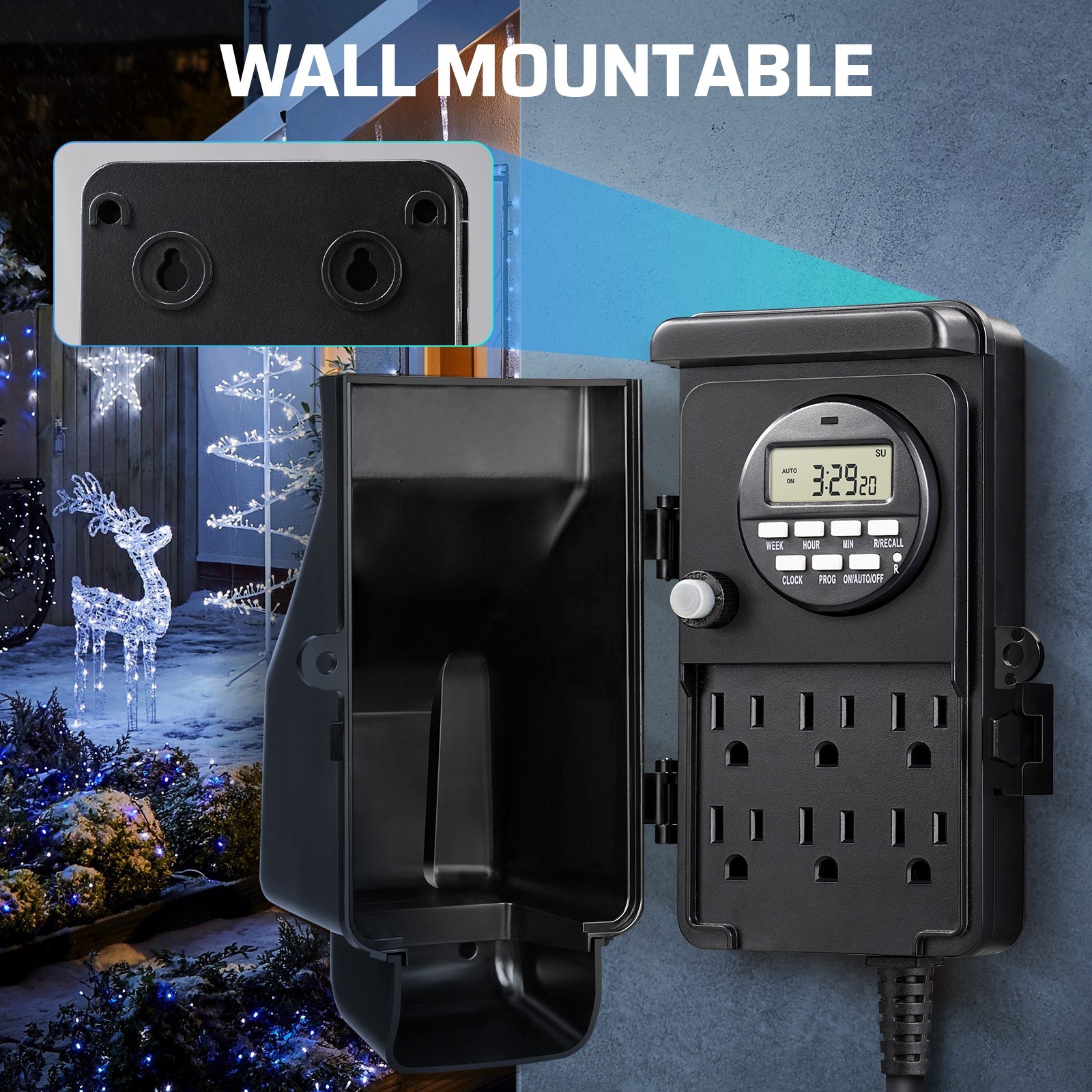 DEWENWILS Outdoor Digital Power Strip Timer, Multi Sockets, Waterproof 6 Outlets