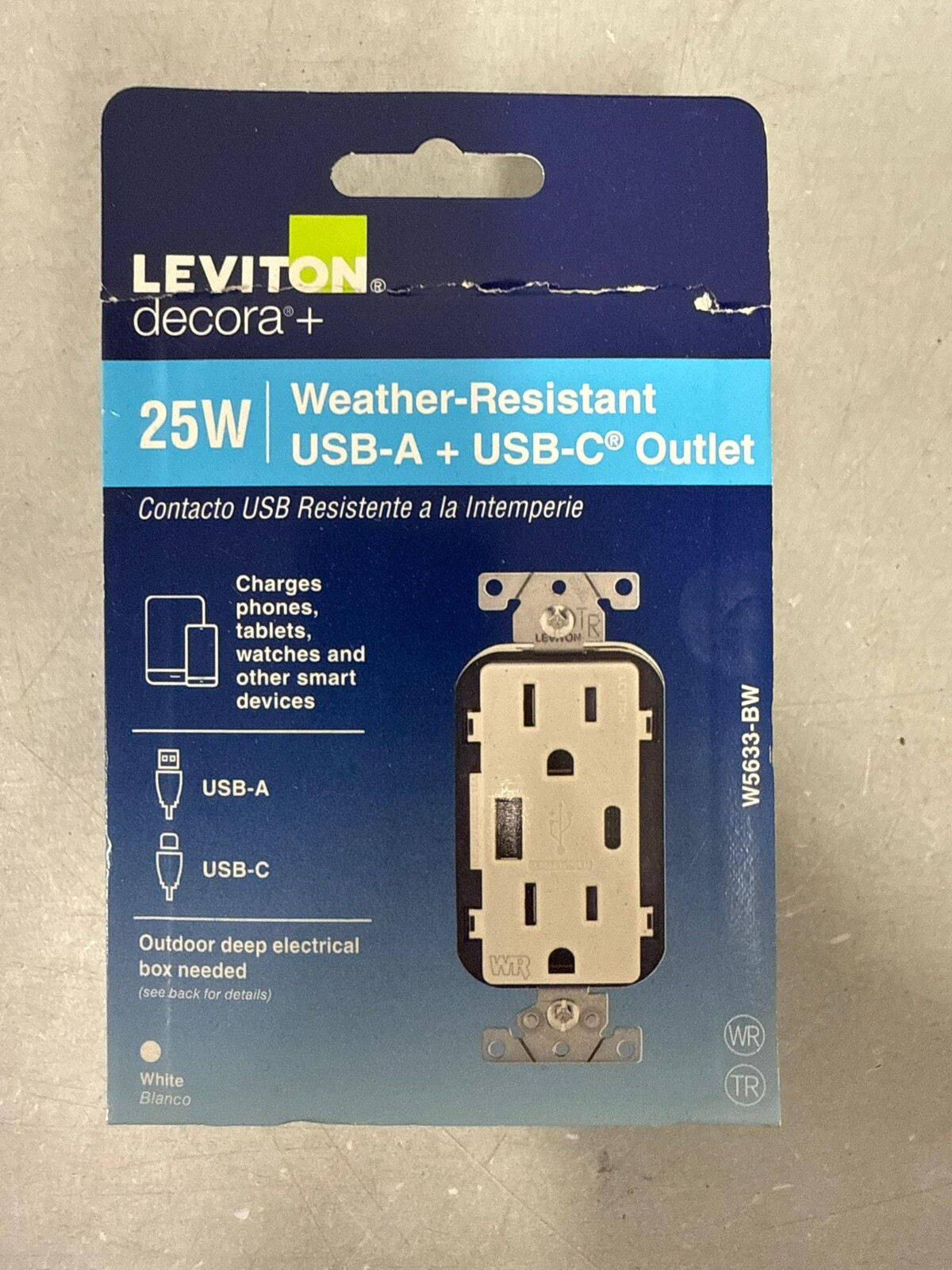 Leviton T5633-W 15 Amp Type A and C USB Charger Tamper-Resistant Outlet – White