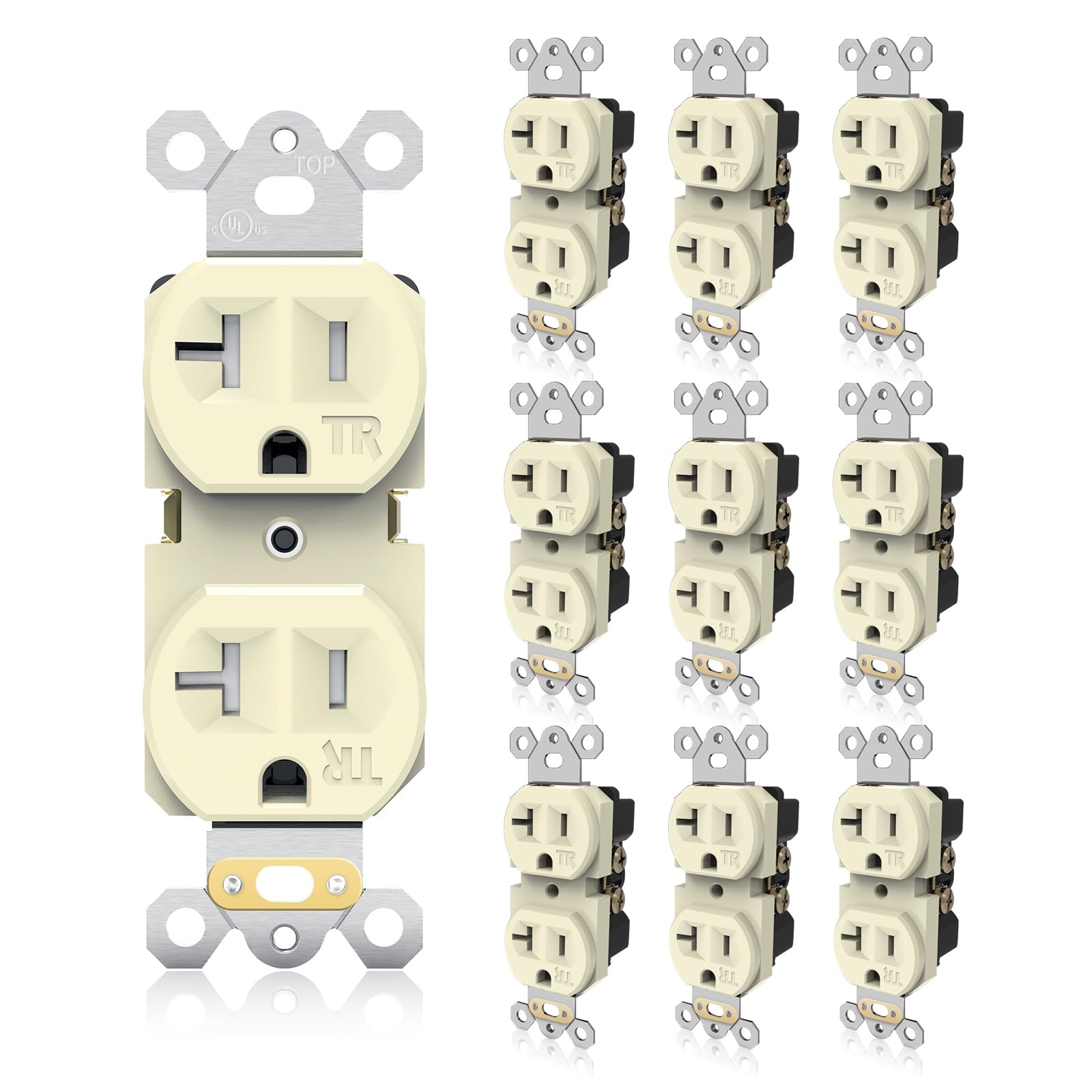 10 Pack Duplex Electrical Outlets, 20A Tamper-Resistant, UL Listed, Ivory