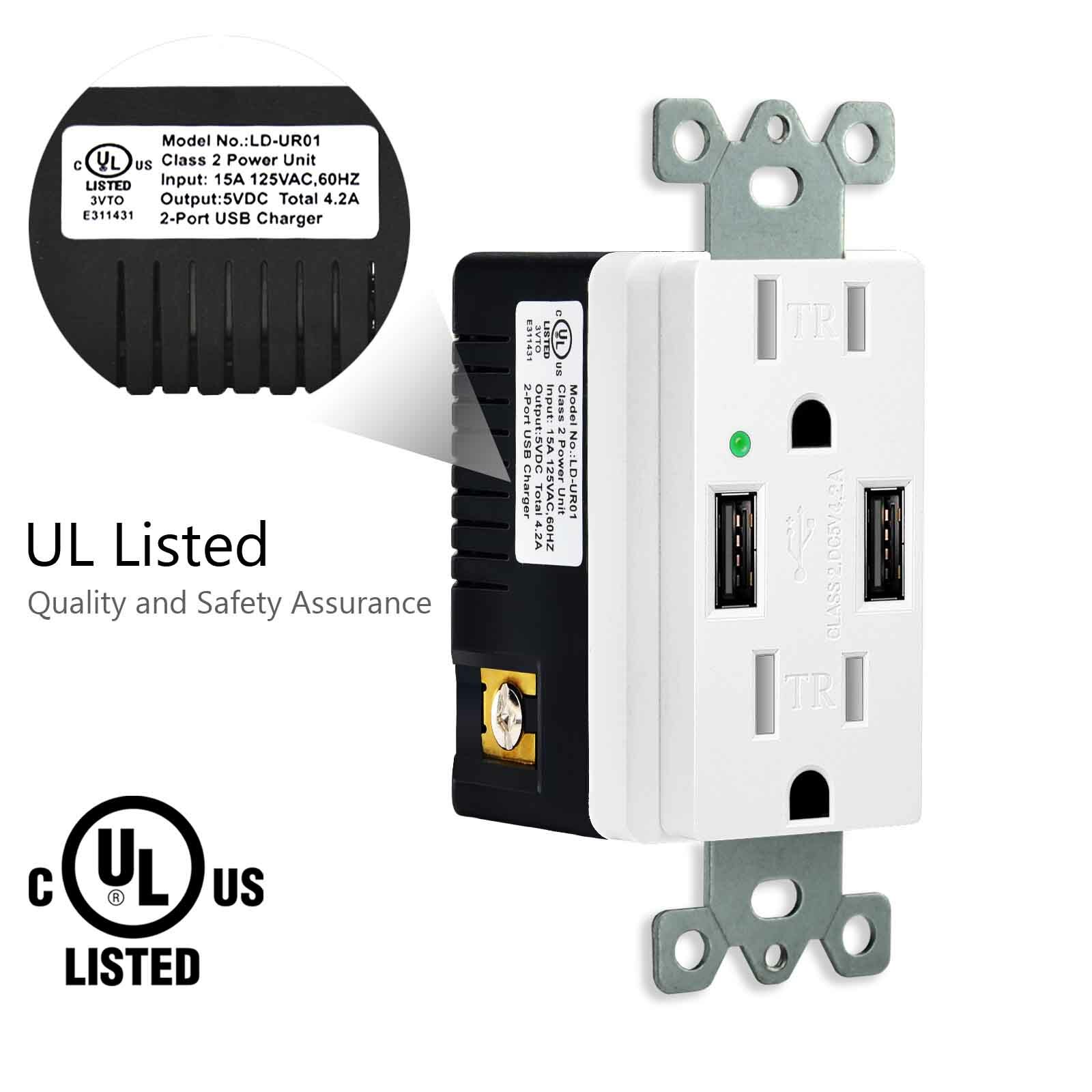 Electric Dual USB Outlet Wall Tamper-Resistant 15A AC Power Socket /wall plate