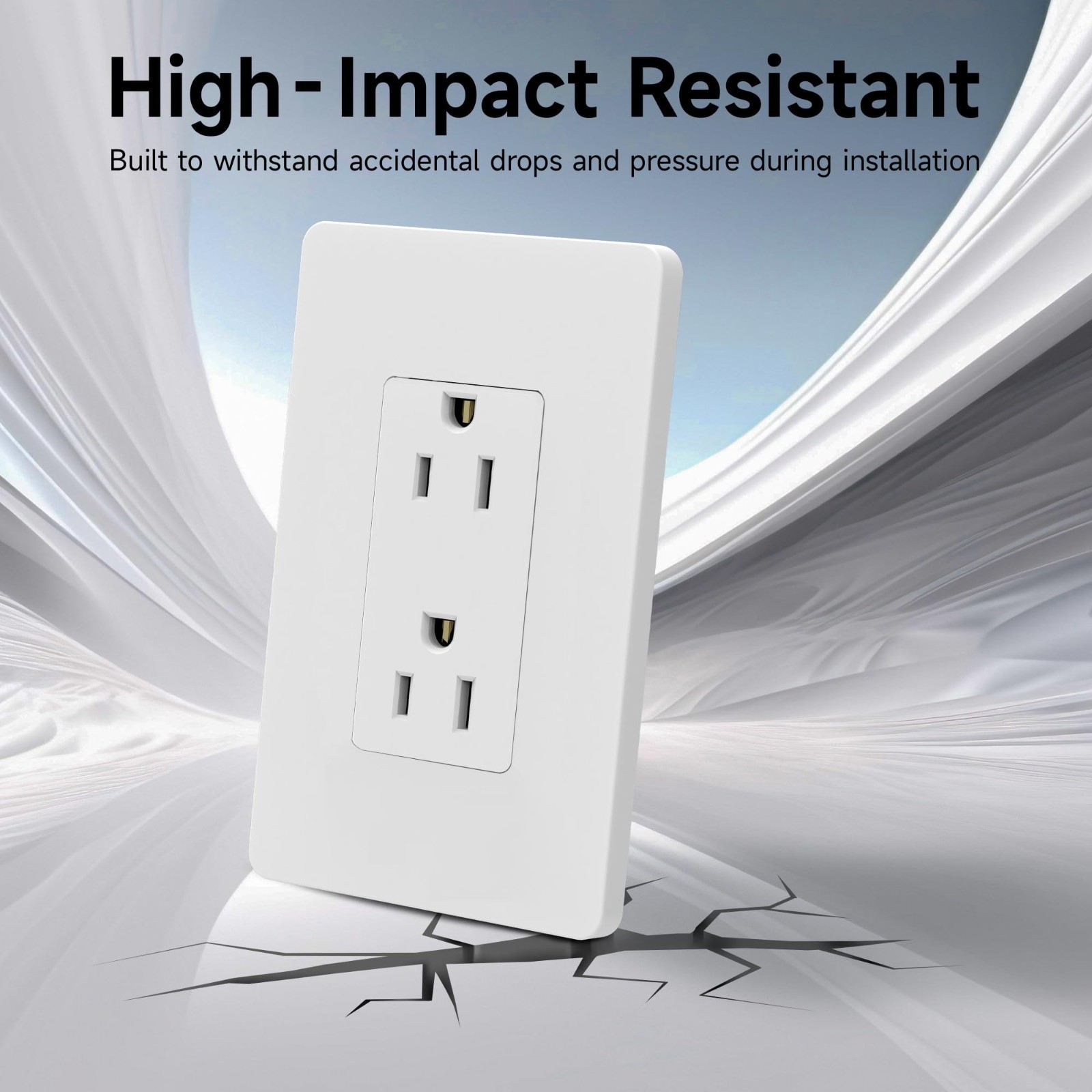 Matte White Decorator Outlet with Wall Plate, 15 Amp, Self-Grounding, UL Listed,
