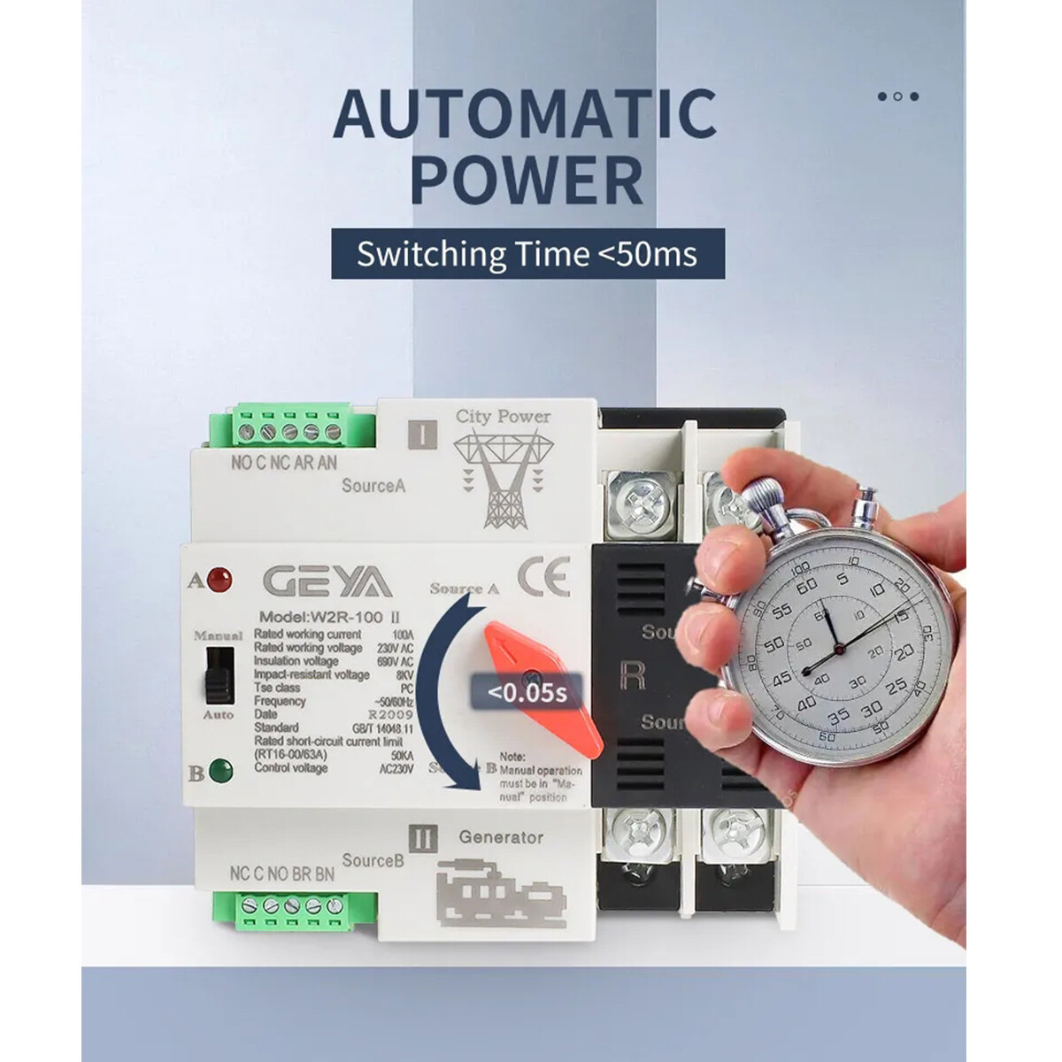GEYA ATS PC Dual Power Automatic Power Transfer Switch 4Pole 100A 220V 110V Grid