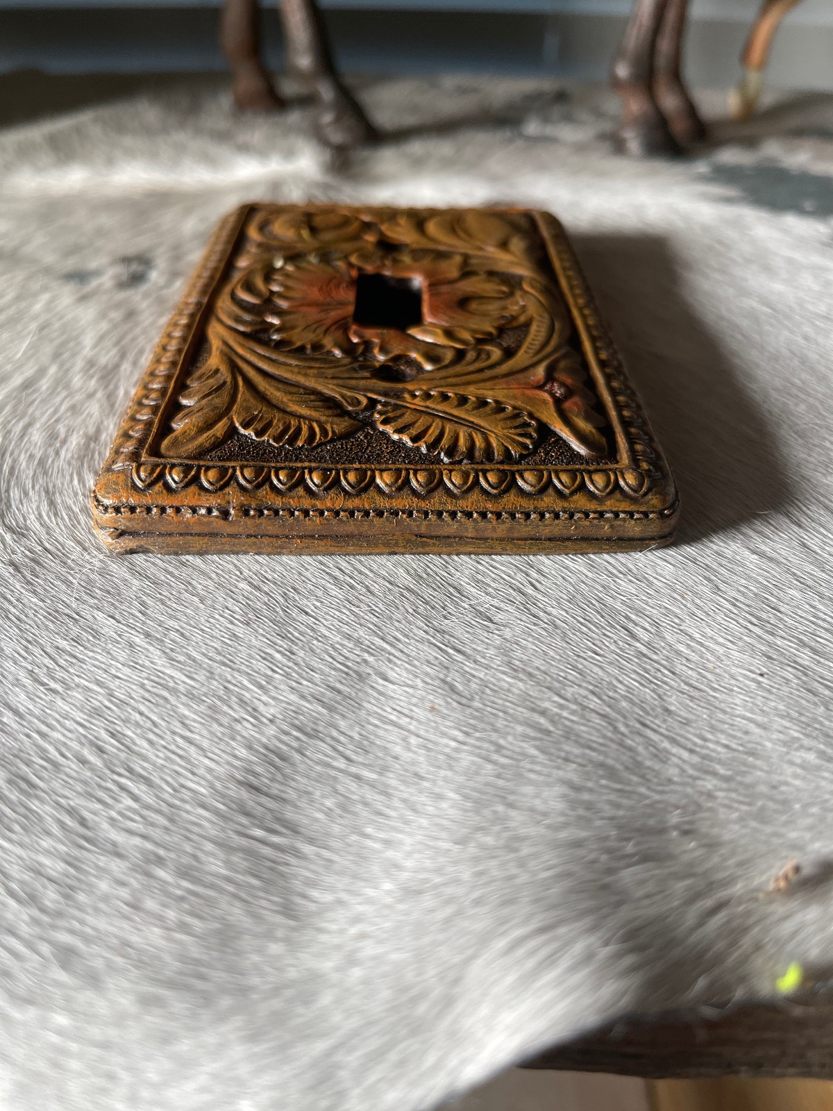 Western Light Switch Plate Cover 5.25 x 3.5 in Leaves Resin Brown Single