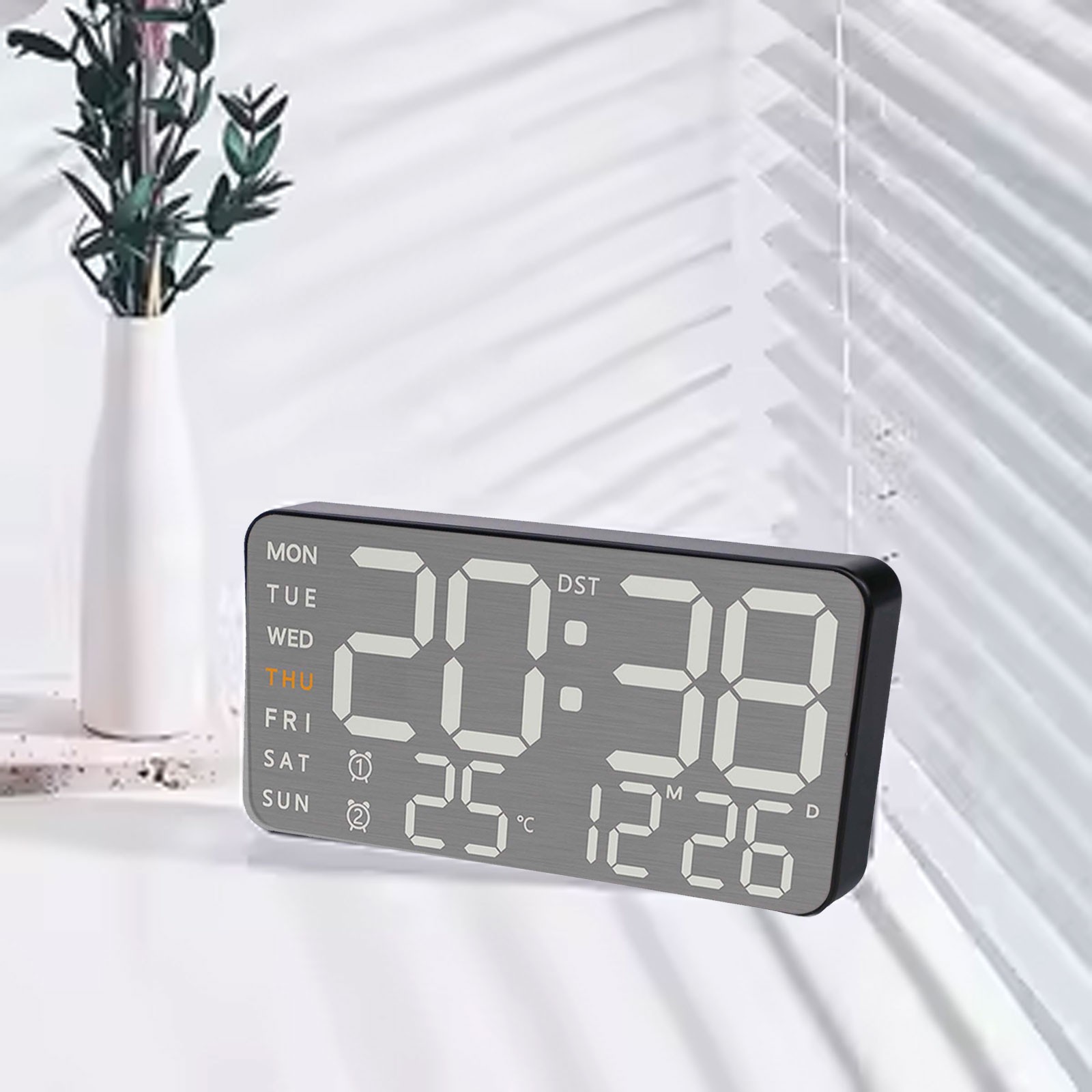 Bright Display Digital Wall Clock Electronic Alarm Clock 12/24 Hours Format