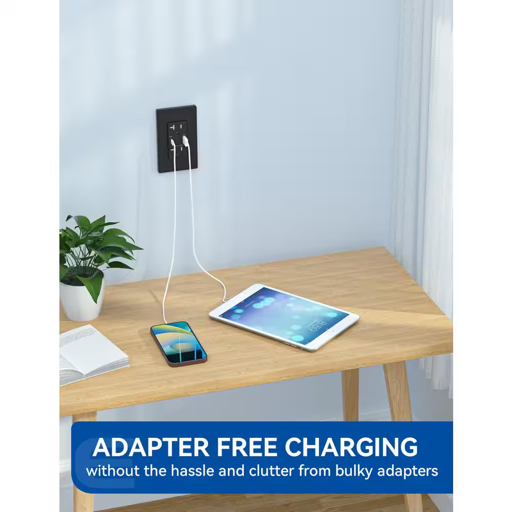 20W USB Wall Outlet with Type a and Type C USB Ports for Power Delivery and Quic