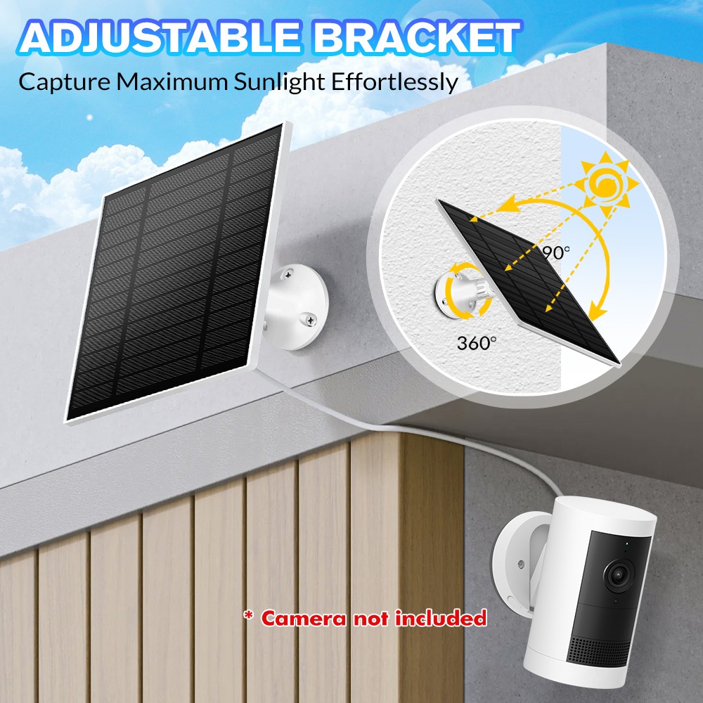 Solar Panel IP65 Weatherproof for 5W 5V Output​ Outdoor Security Camera White