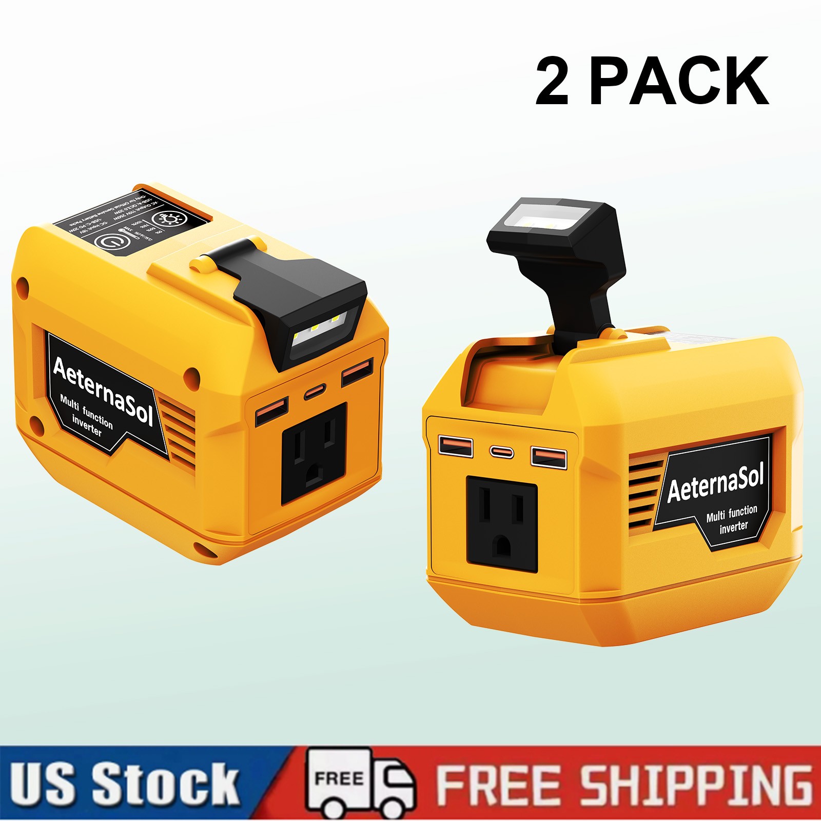2-Pack 250W Power Inverter for DeWalt 20V Max Battery Outlet USB-C PD Camping