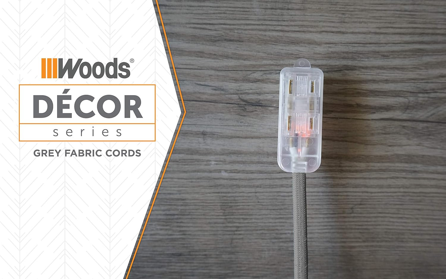 Fabric Braided Extension Cord 8ft 3 Outlet Right Angle Plug Gray