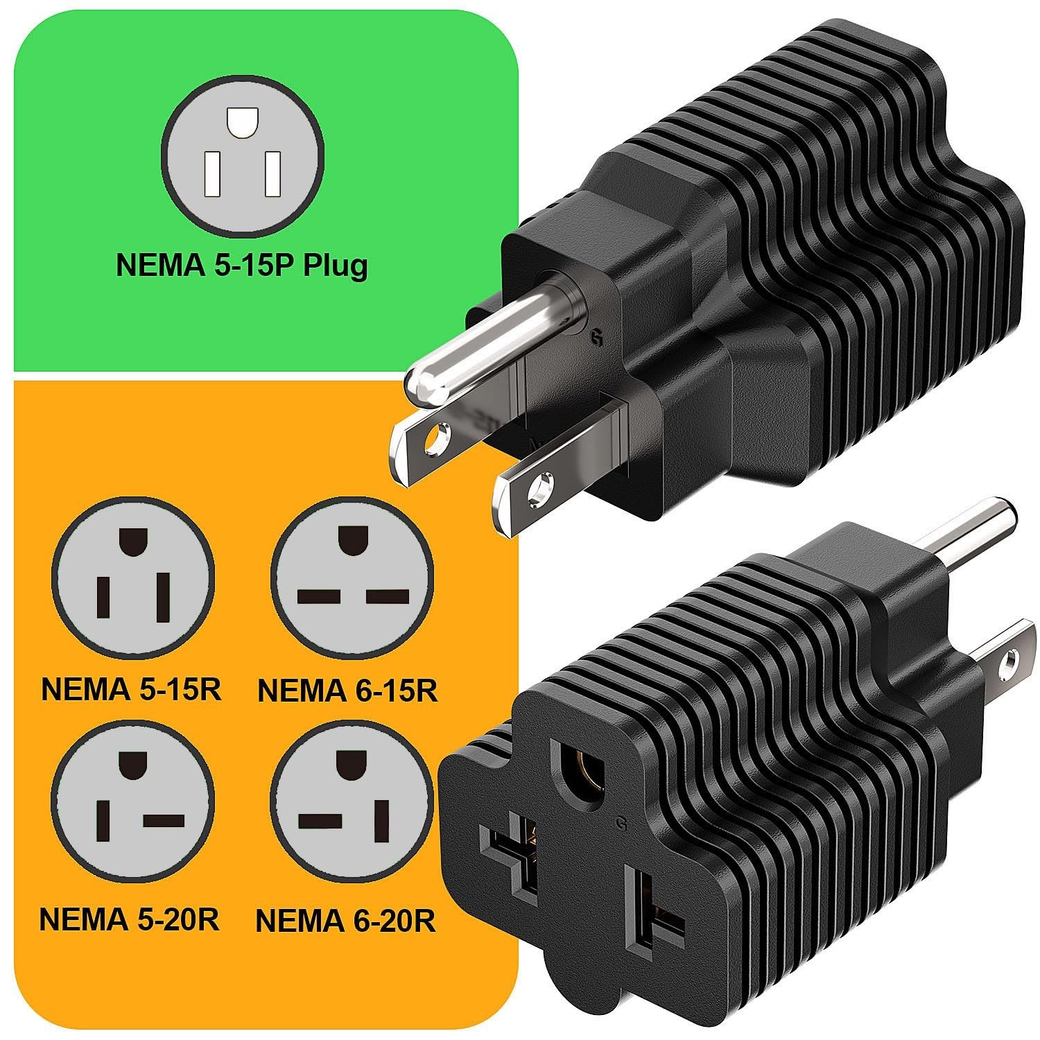 5-15P to 5-20R 6-15R 6-20R Adapter Plug 15A to 20A T-Blade 4-in-1