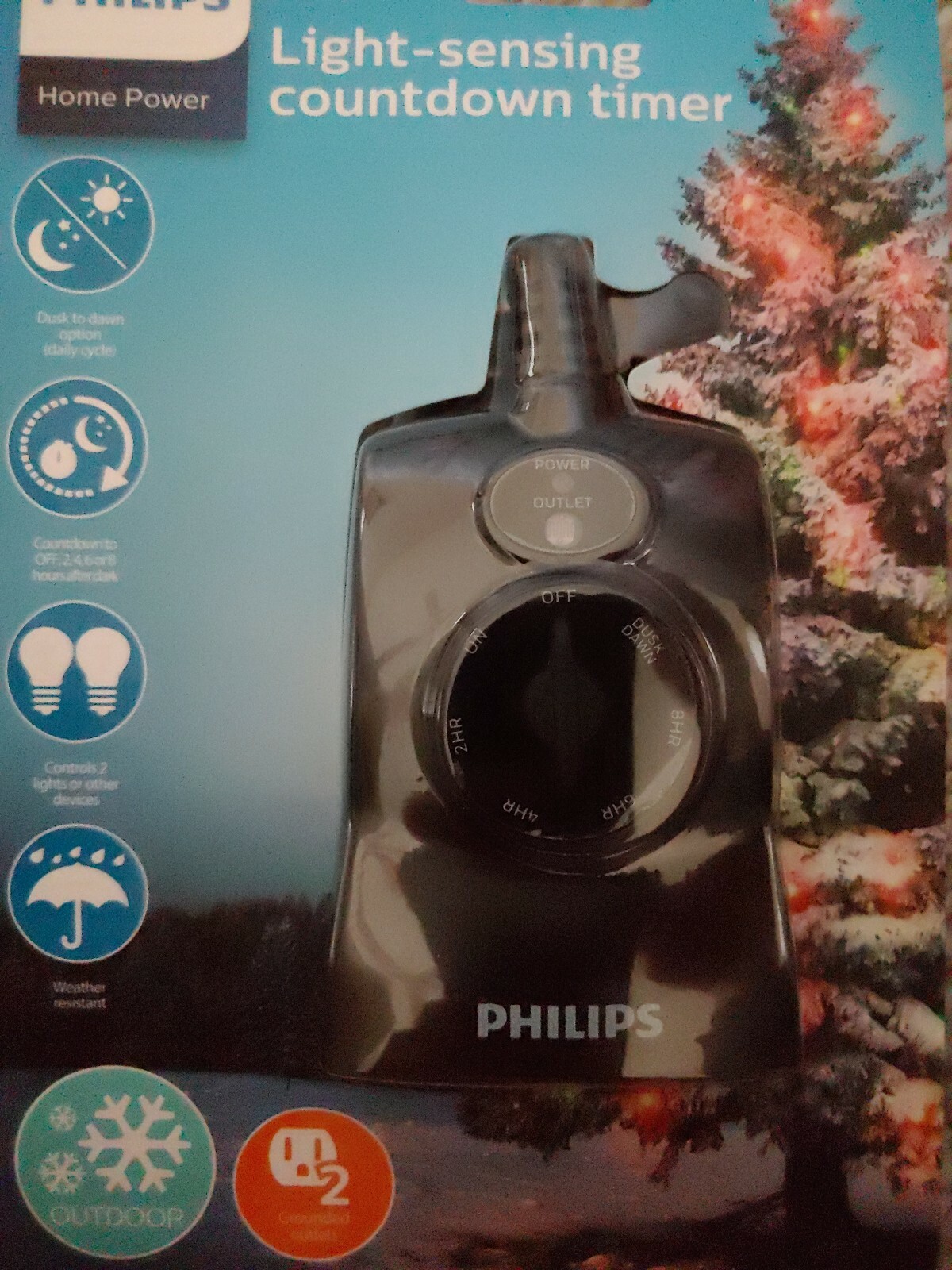 NEW Philips Dusk to Dawn Countdown Timer Outdoor 8/6/4/2hr 2 Outlet Grounded (B4