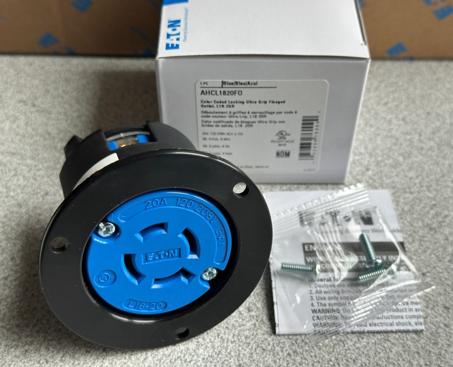 NEW Eaton AHCL1820FO Blue Locking Flanged Outlet 20A 120/208V 3ØY 4P4W L18-20R