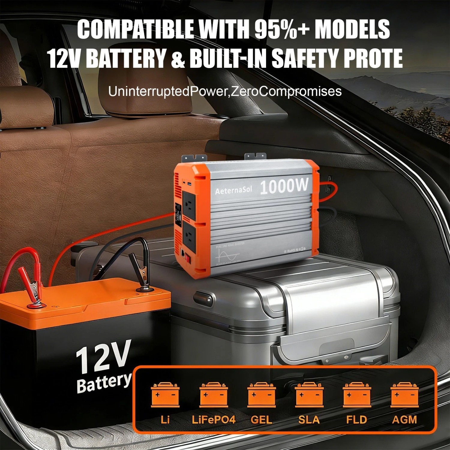 1000W 2000W Power Inverter Pure Sine Wave 12V DC to 110V 120V AC Converter RV
