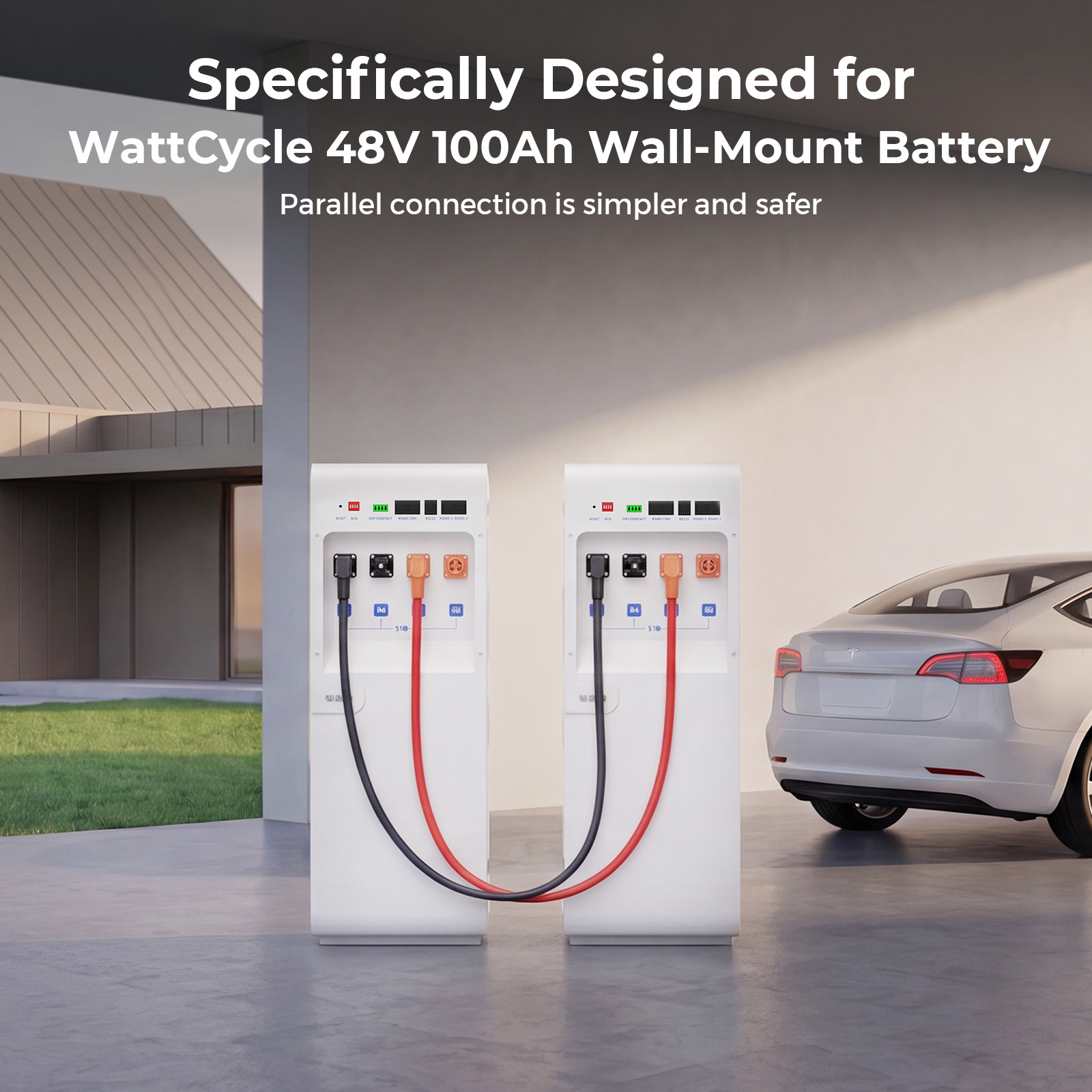 Wattcycle 48V 100Ah Wall-Mount Lithium Battery +Dual-Head Quick-Connect Cable