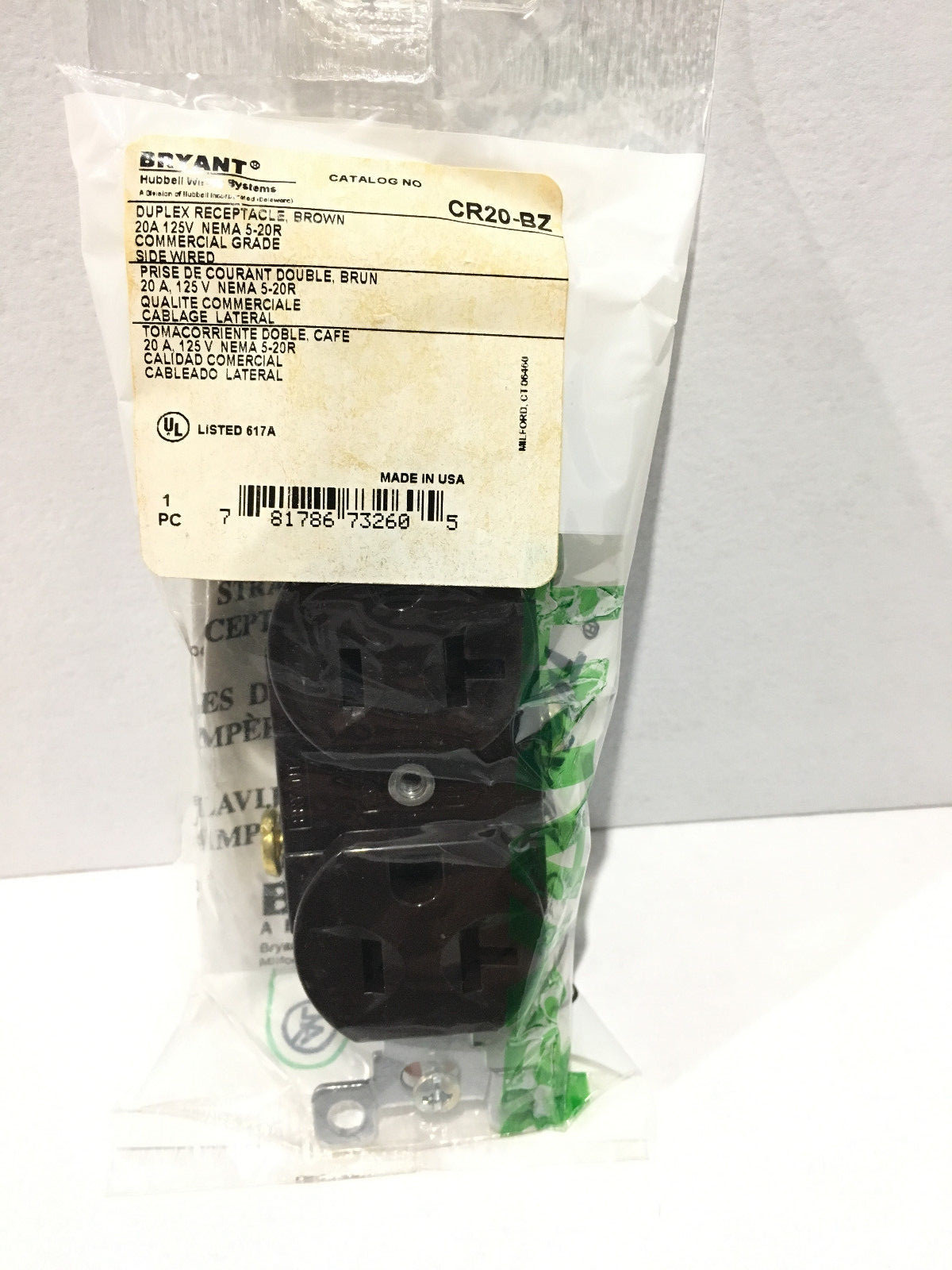 CR20-BZ LOT OF 25 BRYANT Brown Duplex Receptacles NEMA 5-20R 20A 125V