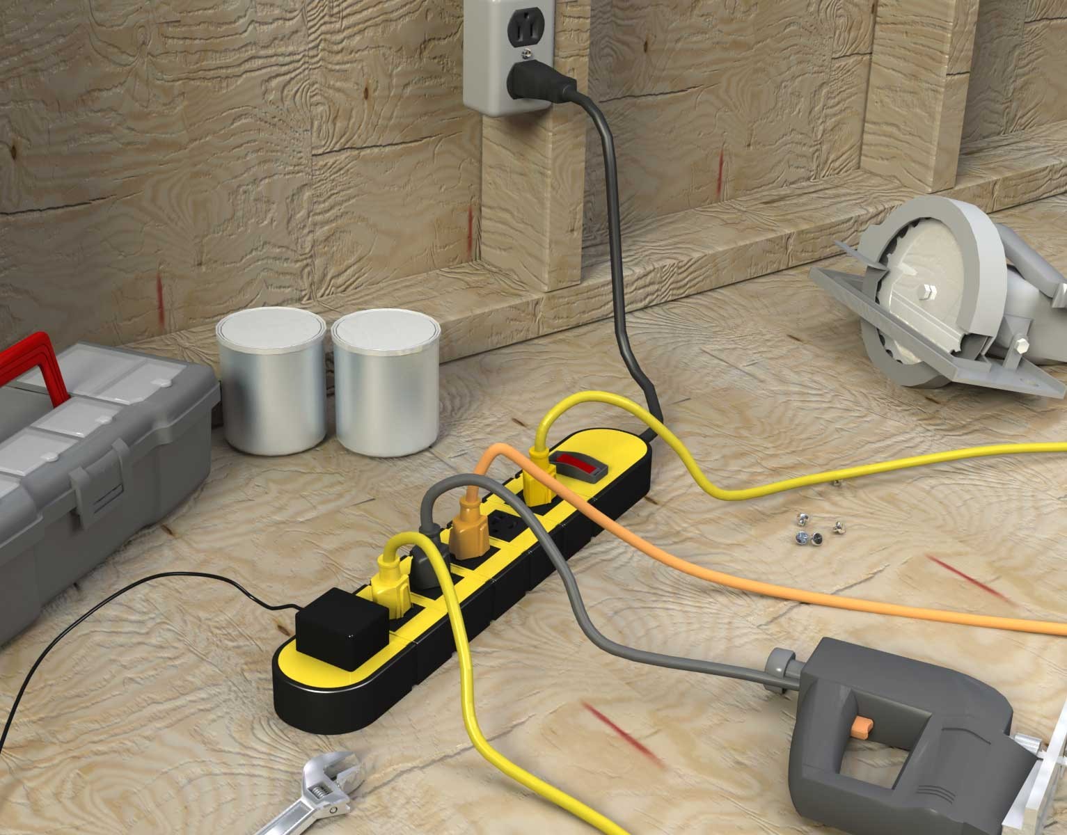 Stanley 31605 ShopMax 6-Outlet Metal Power Strip Yellow/Black New