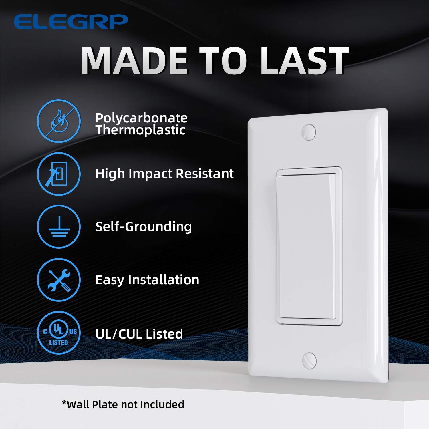 15A 4-Way Light Switch, Self-Grounding for Residential/Commercial Use, 10-Pack