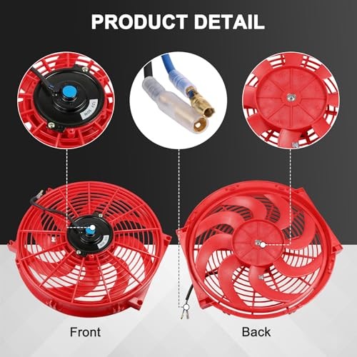 New 14″ Inch Universal Slim Fan Push Pull Electric Radiator 14 Inch Red
