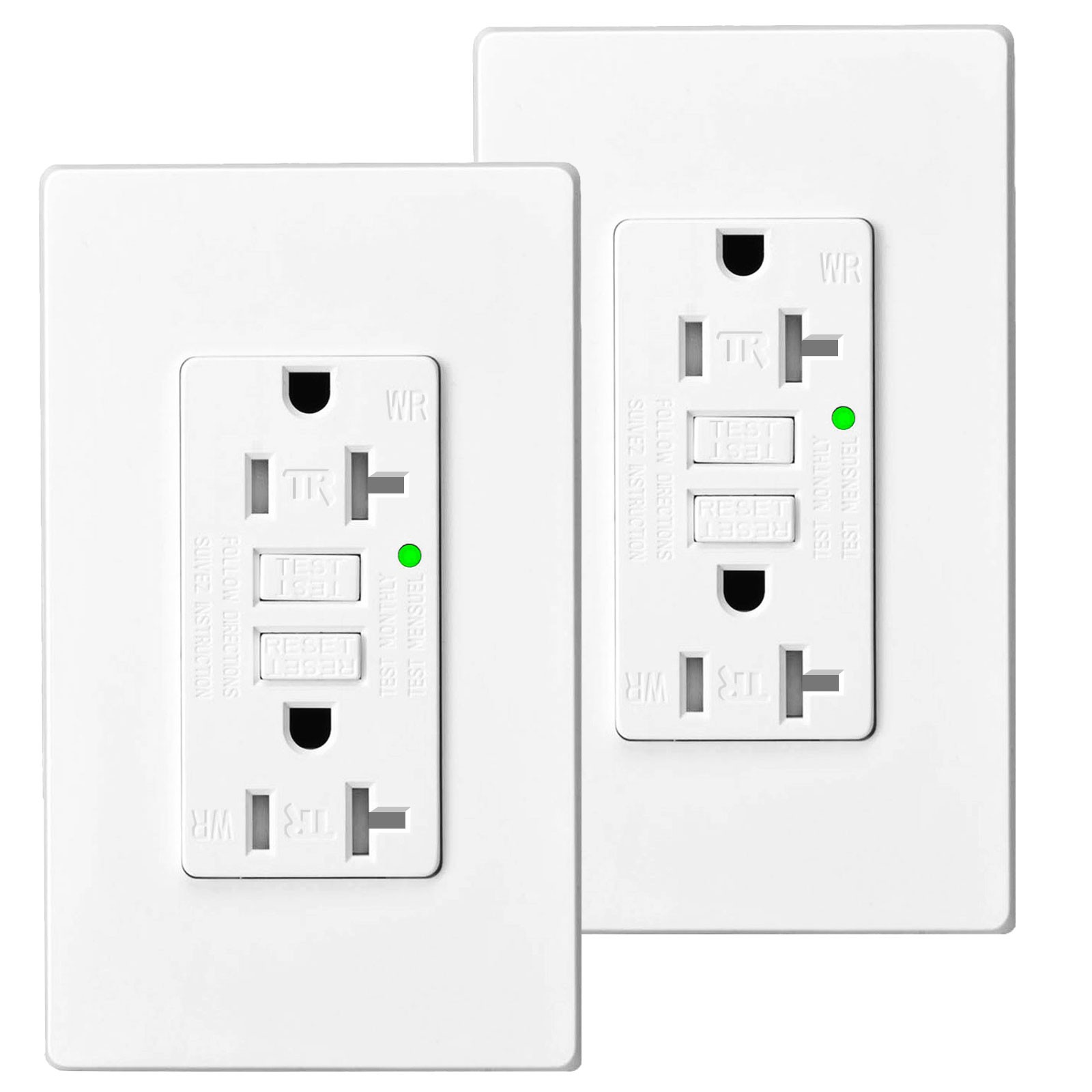 GFI GFCI Outlet 20 Amp Duplex Receptacle TR WR LED Indicator Commercial Use 2PCS