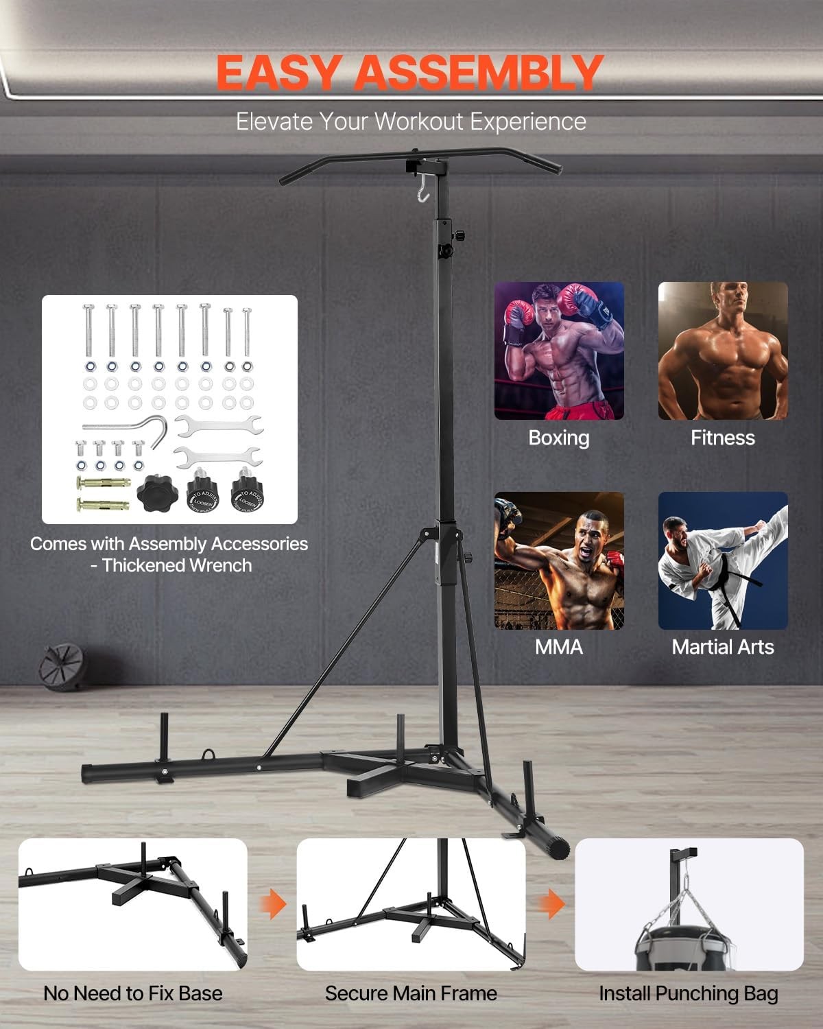 VEVOR Punching Bag Stand, Steel Heavy Duty Workout Training Equipment,…
