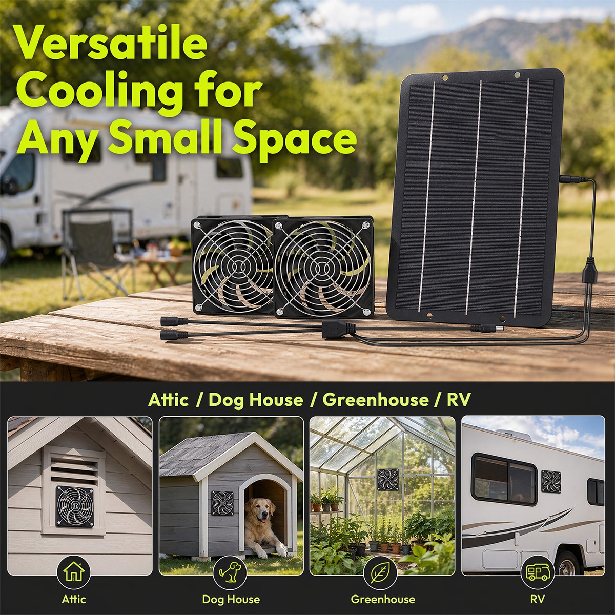Solar Powered Dual Exhaust Fan Kit IP65 Waterproof Ventilation System for Coop