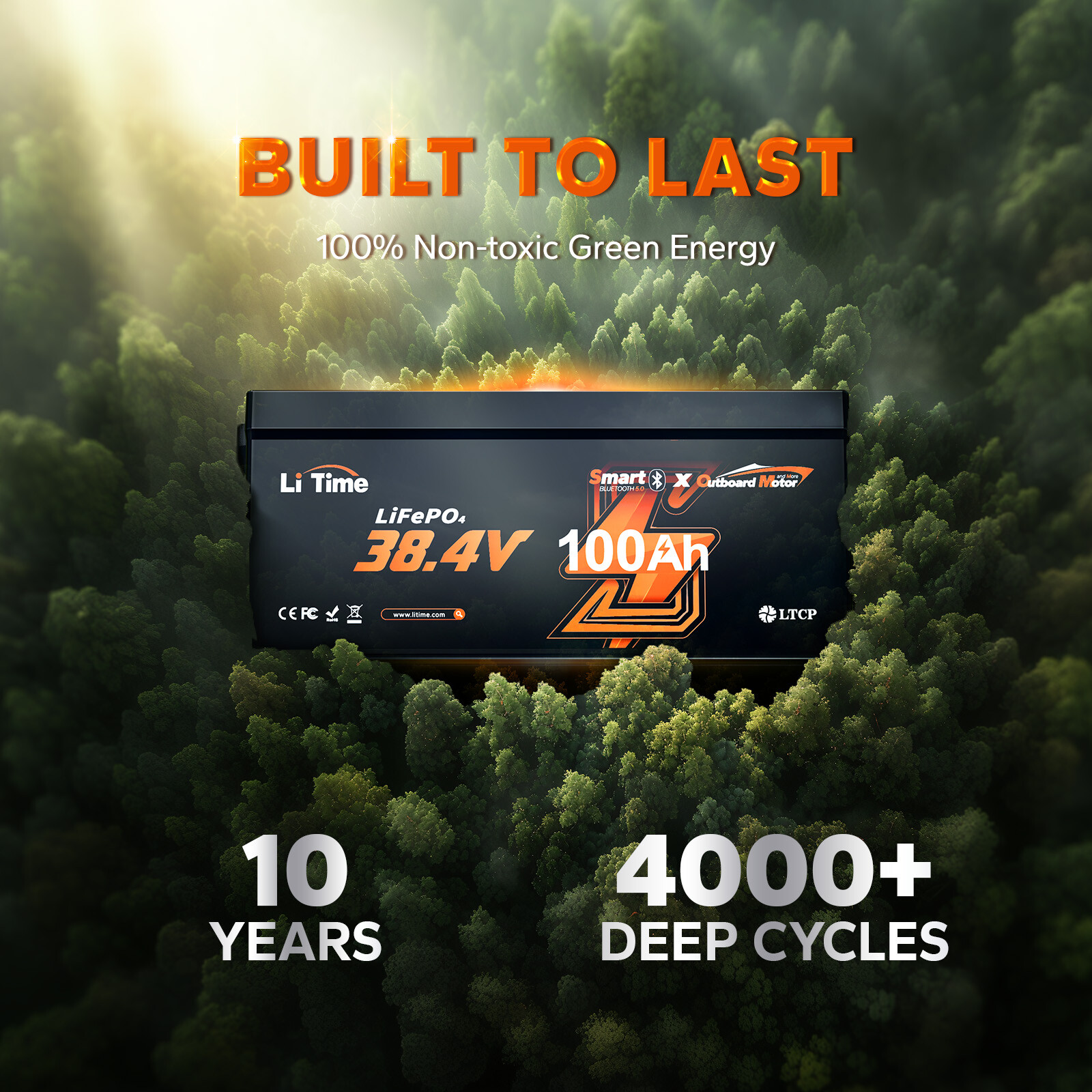 LiTime 36V 100Ah OBM LiFePO4 Lithium Battery For 36V/72V Electric Outboard Motor