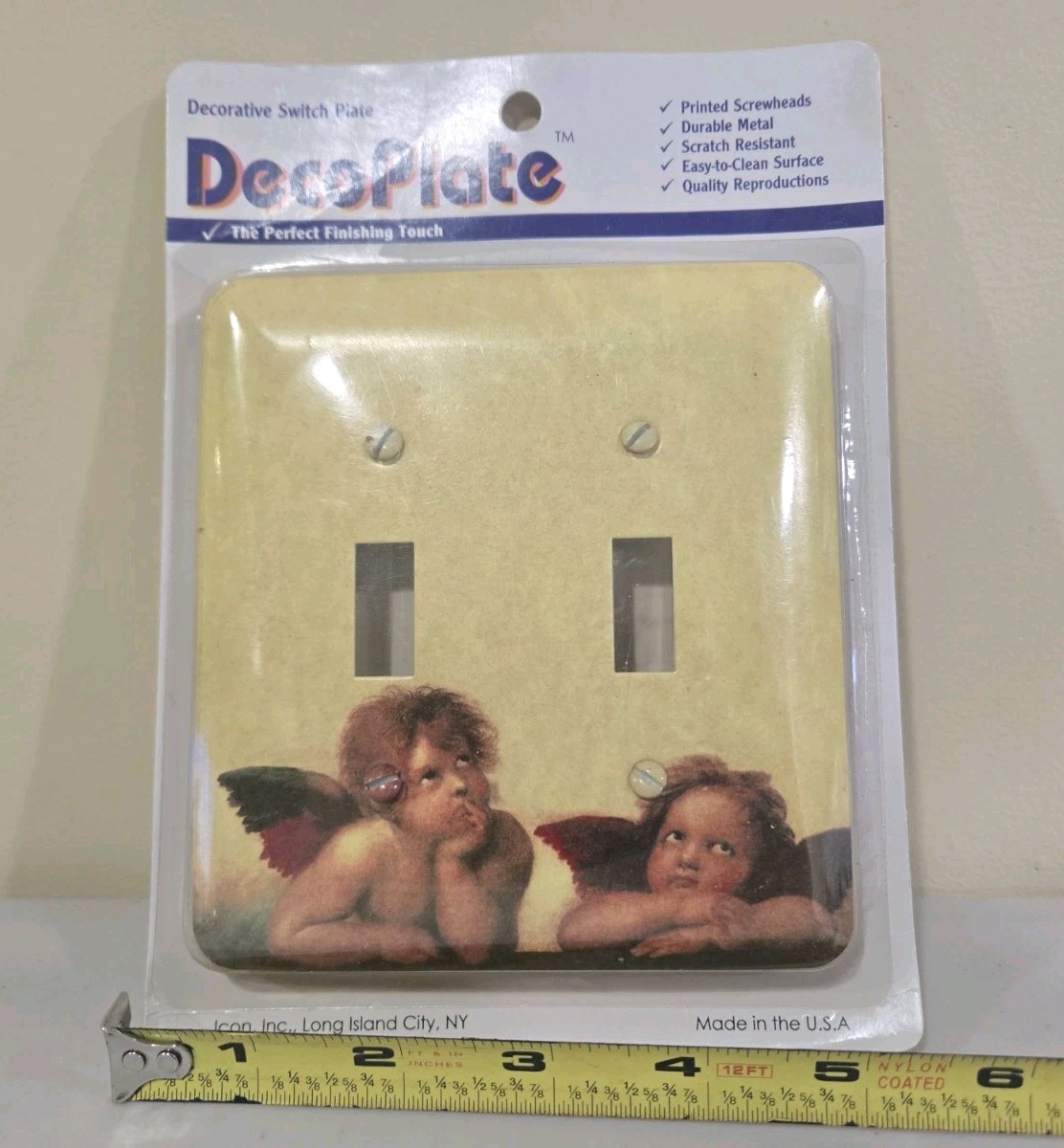 DecoPlate Metal 2-Gang Toggle Switch Wall Plate Scratch Resistant Printed Beige